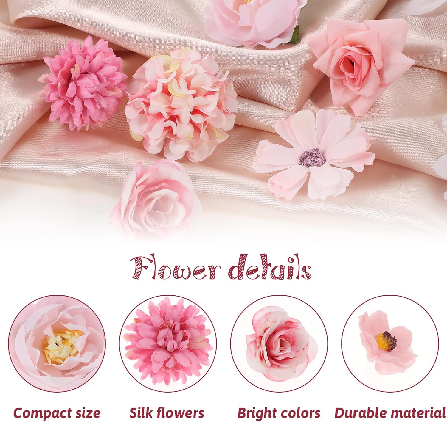 63 Pieces Mini Pink Fake Rose Flowers for Crafts, Small Roses Artificial Flowers Silk Fabric Crafts Flower DIY Faux Rose Flower Head for Birthday Bridal Shower Wedding Cake DIY Home Party Decorations - Image 4