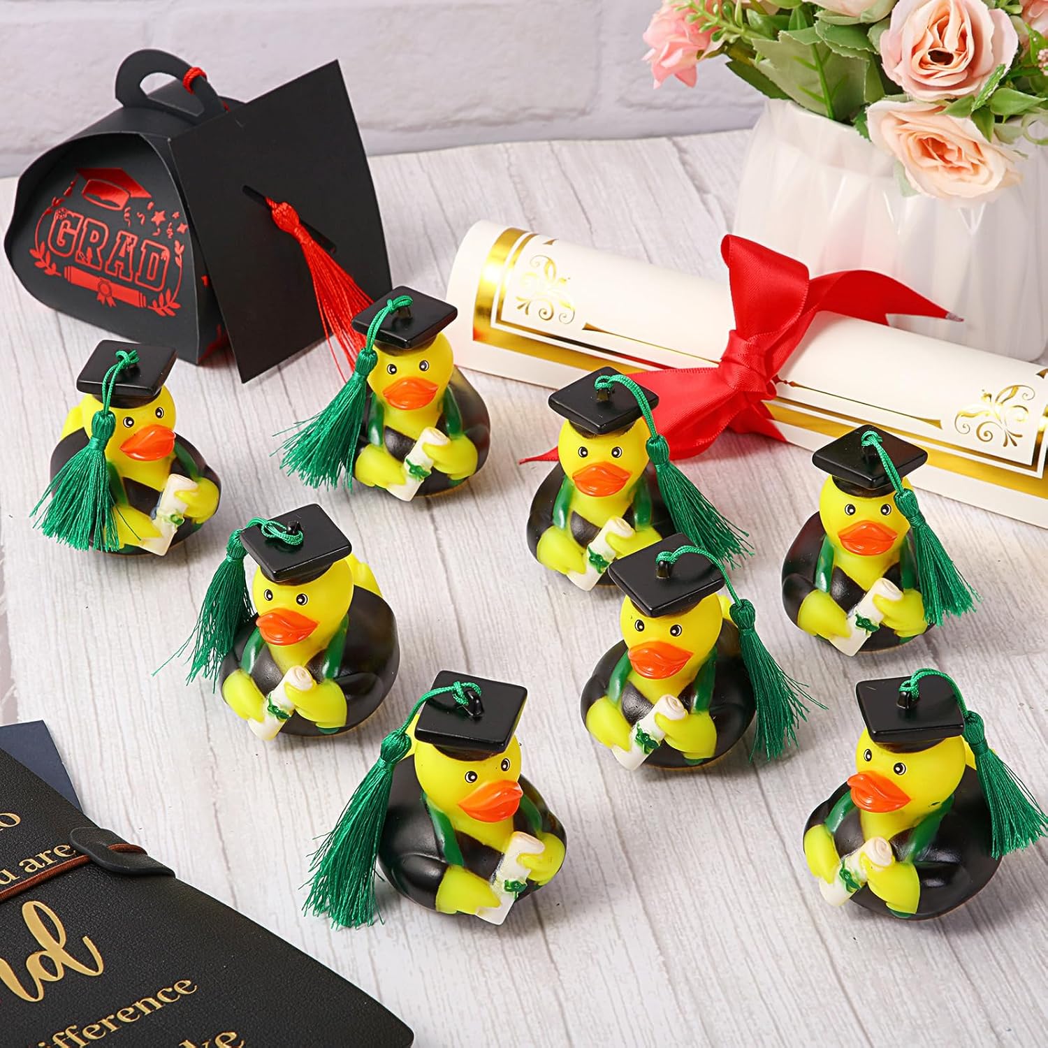 Lewtemi 48 Pcs Diploma Rubber Ducks 2024 Grad Rubber Duck Bulk Cake Topper for Bathtub Swimming Pool Theme Party, 2.5 x 2.5 x 2 Inch