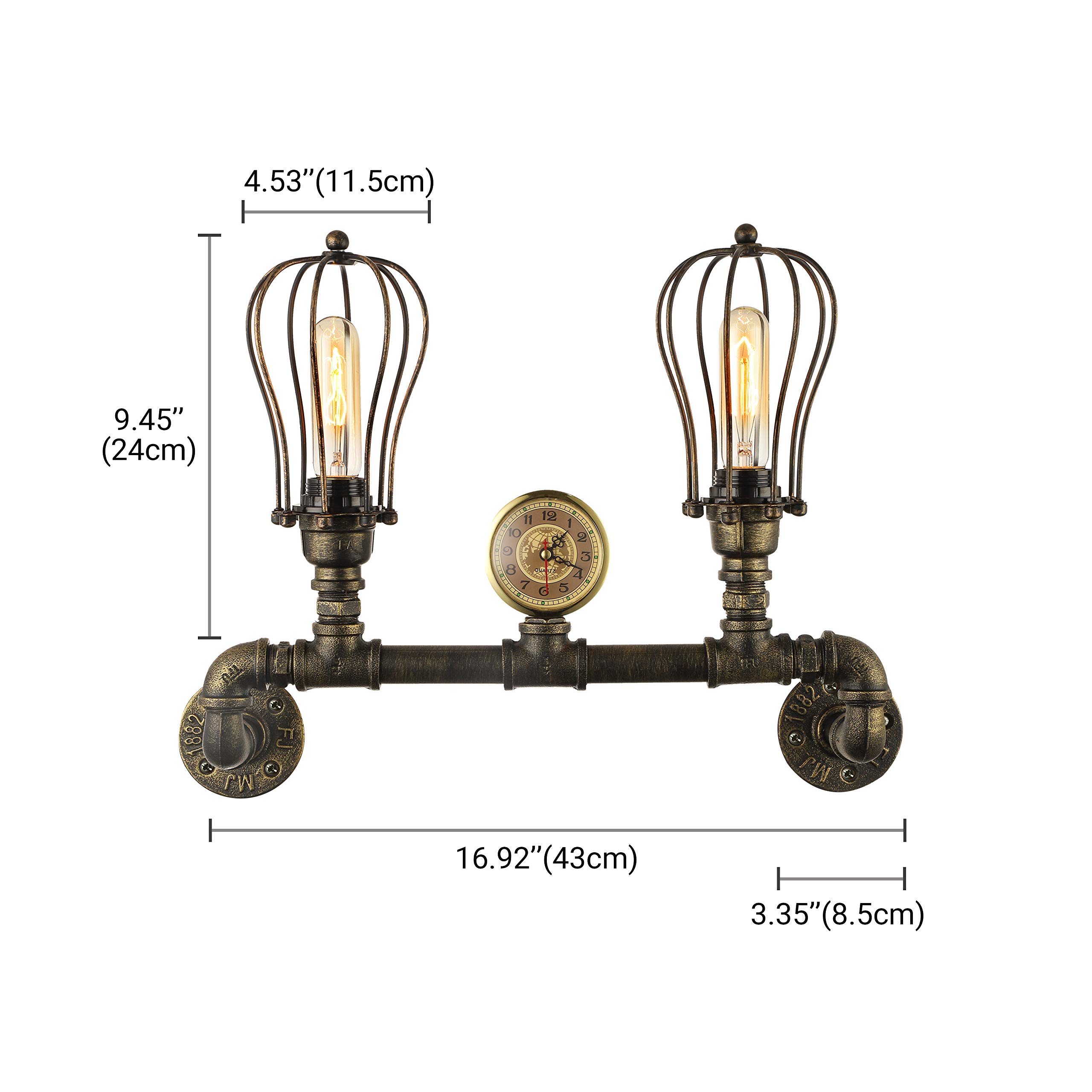 Steampunk Gauge Wall Sconce W Black Pipe Industrial Lighting Vintage Edison Light Bulbs Bathroom Vanity Light Fixture Red Knob Cages Pipe Light Home Kitchen Lighting