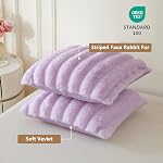 MEGO 2 Pack Fluffy Faux Rabbit Fur Throw Pillow Covers, Light Purple Stripe Plush Fuzzy Home Decor Square Cushion Covers with Zipper, Shaggy Furry Pillow Shams Bed Couch Sofa Chair, 18x18, Lavender