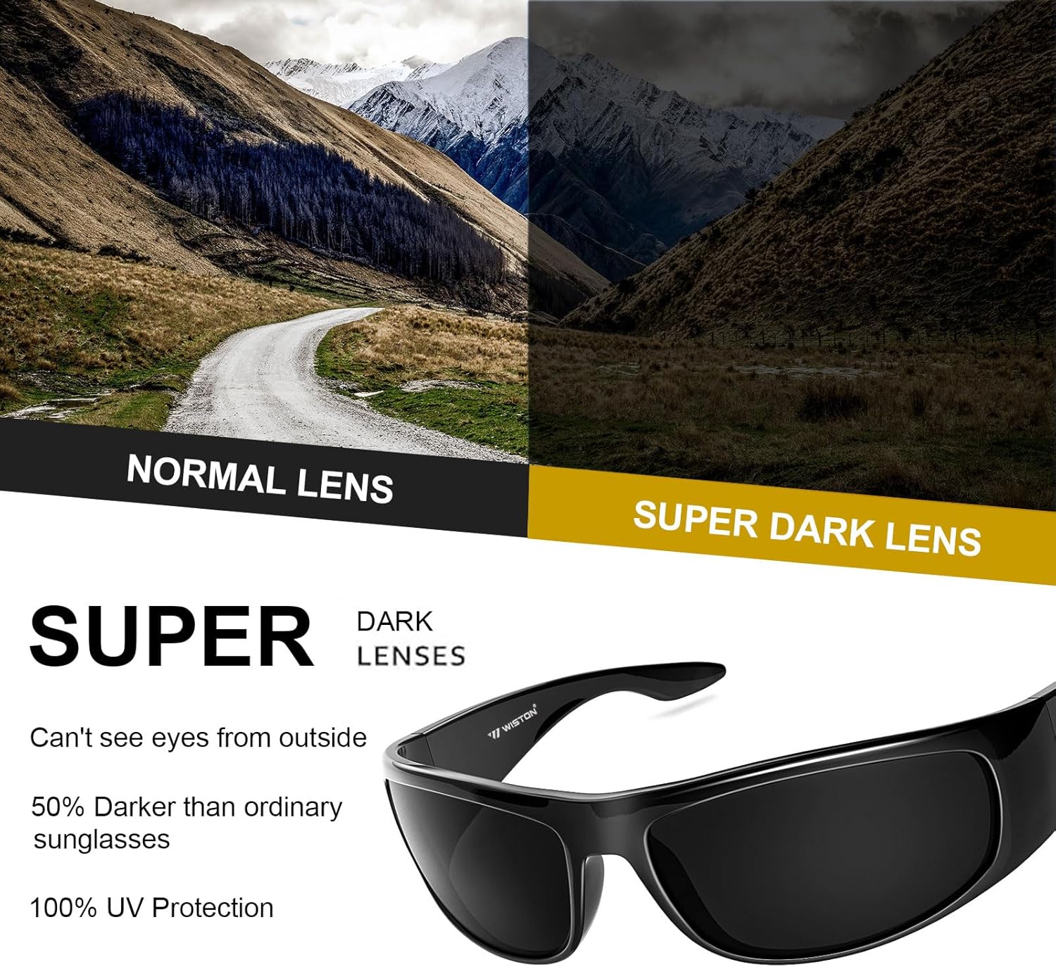 WISTON Wrap Around Sunglasses for Men Women Super Dark Blackout Sunglasses for Sensitive Eyes UV400 Protection W8005 - Image 4