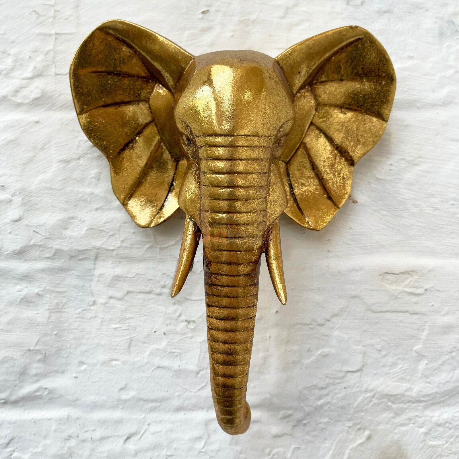 Darthome Ltd Gold Elephant Head Bust Wall Mounted Home Animal Statue Sculpture Ornament Gift 21cm