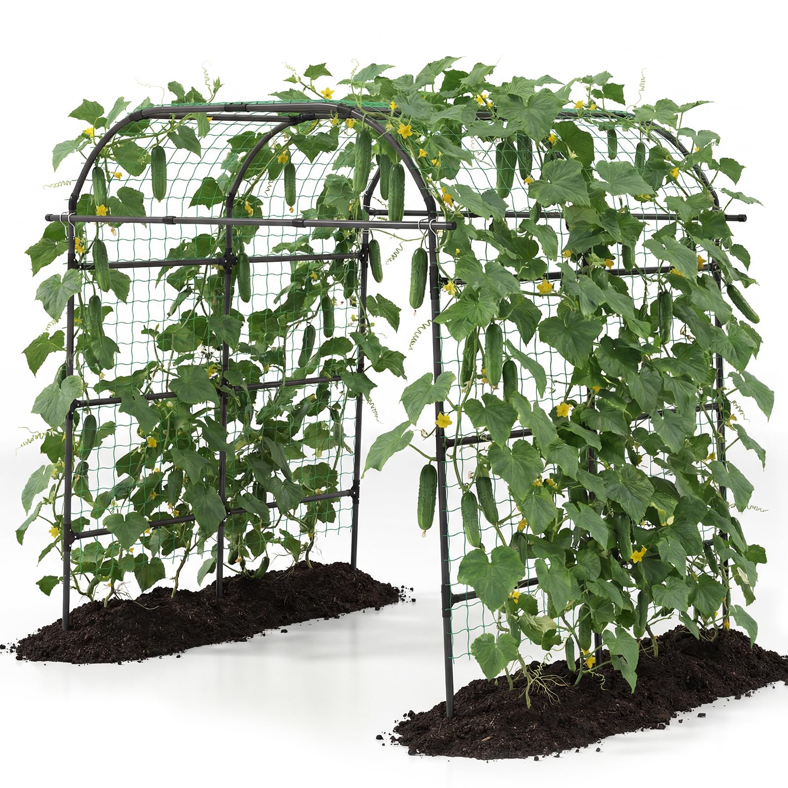 GOPLUS Rankgitter für Kletterpflanzen, 230cm hoch, Gartenbogen Metall mit verstellbare Breite, U-förmige Rankhilfe mit Netz & PE-beschichtet, Rosenbogen Pflanzengitter für Gurken, Blumen & Weinreben