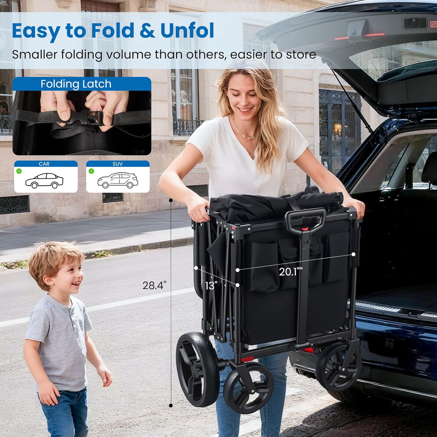 Wagon Stroller for 2 Kids, Baby Wagon Outdoor with Canopy, Collapsible with 5-Point Harnesses, Adjustable Handle & Pull Bar for Infants and Toddlers