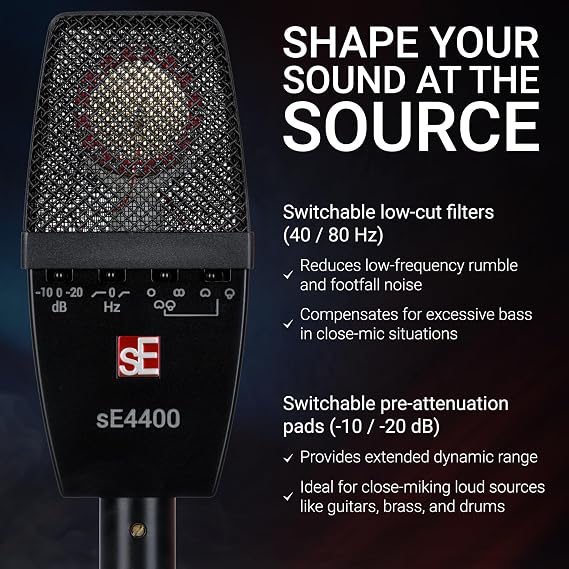SE ELECTRONICS sE4400 Multi-Pattern Large Diaphragm Condenser Microphone with Gold Capsule, Pads & Low-Cut Filters & Shockmount - Professional Studio Recording Microphone (Matched Pair)