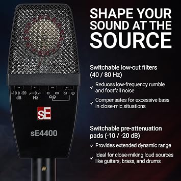 SE ELECTRONICS sE4400 Multi-Pattern Large Diaphragm Condenser Microphone with Gold Capsule, Pads & Low-Cut Filters & Shockmount - Professional Studio Recording Microphone (Matched Pair)