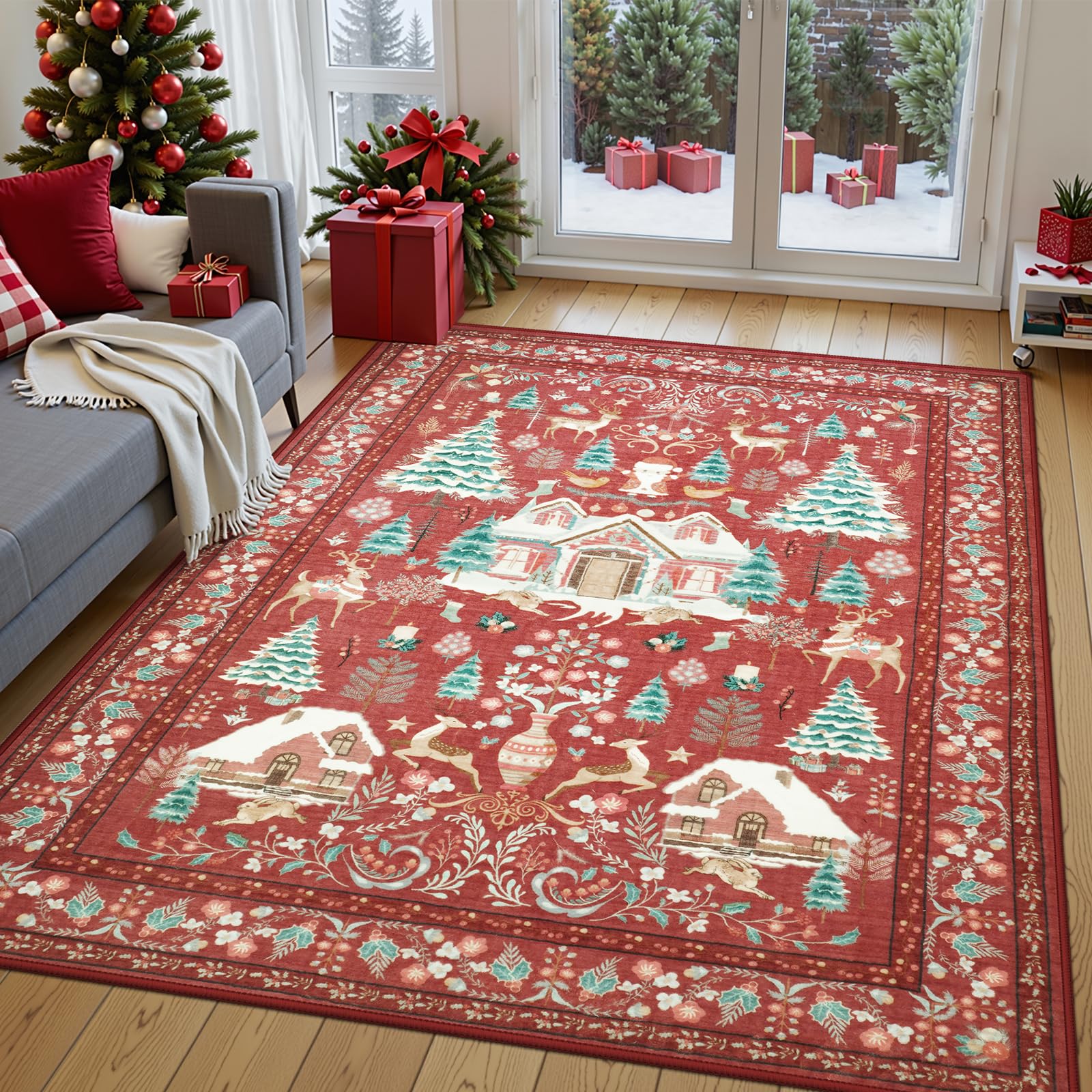 Amazon.com: LIVEBOX Christmas Washable Area Rug 5x7, Boho Red Rugs