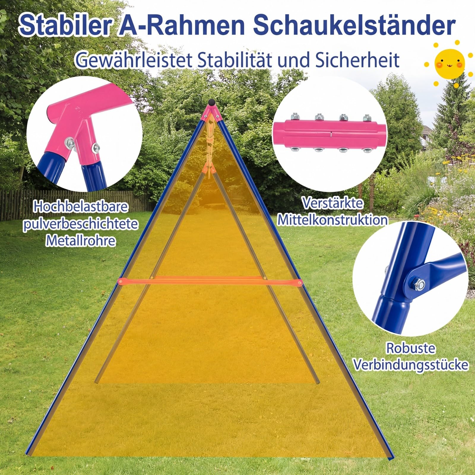 DREAMADE Schaukelgestell Outdoor, Schaukelgerüst Metall (Nur Rosa- Gestell) | Schaukel Gestell bis 300kg für Kinderschaukel, Nestschaukel, Doppelschaukel Gestell für 2 kinder, Drinnen & Draußen