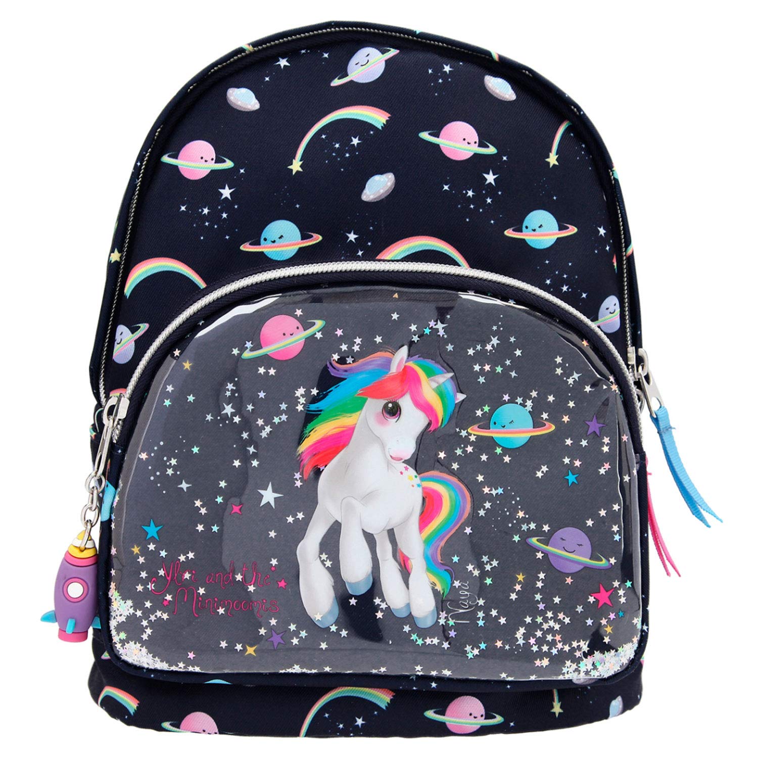 Depesche 11169 Kleiner Rucksack, Ylvi & the Minimoomis Space, ca. 27 x 21 x 3 cm groß, längenverstellbare Gurte, Rückenteil gepolstert, geräumiges Hauptfach, ideal für den Kindergarten