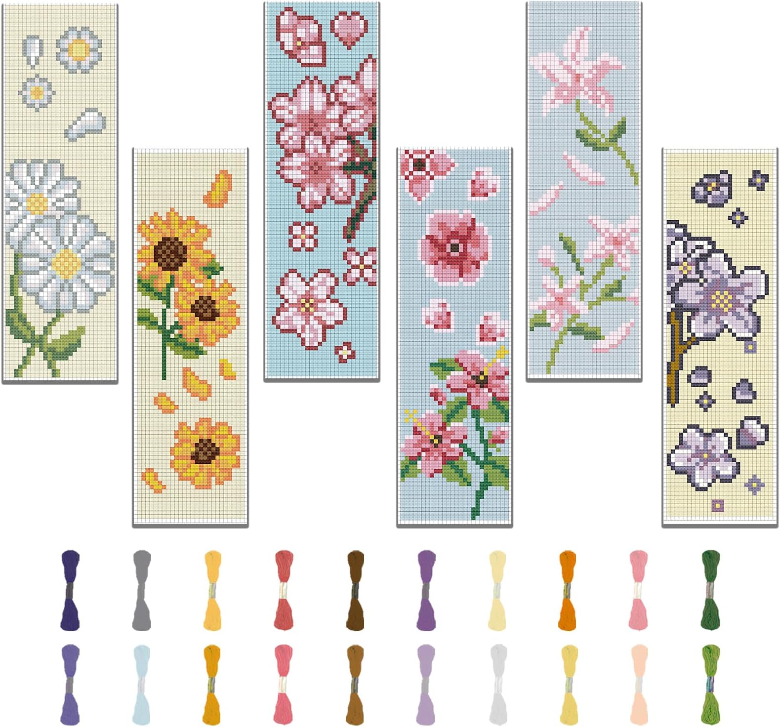 FREEBLOSS 6 Set Bookmark Cross Stitch Kits Stitch Bookmark Cross Stitch Kits with Instructions Bouquet Pattern Embroidery Kit for Beginners Bookmark Making Kit for Gifts