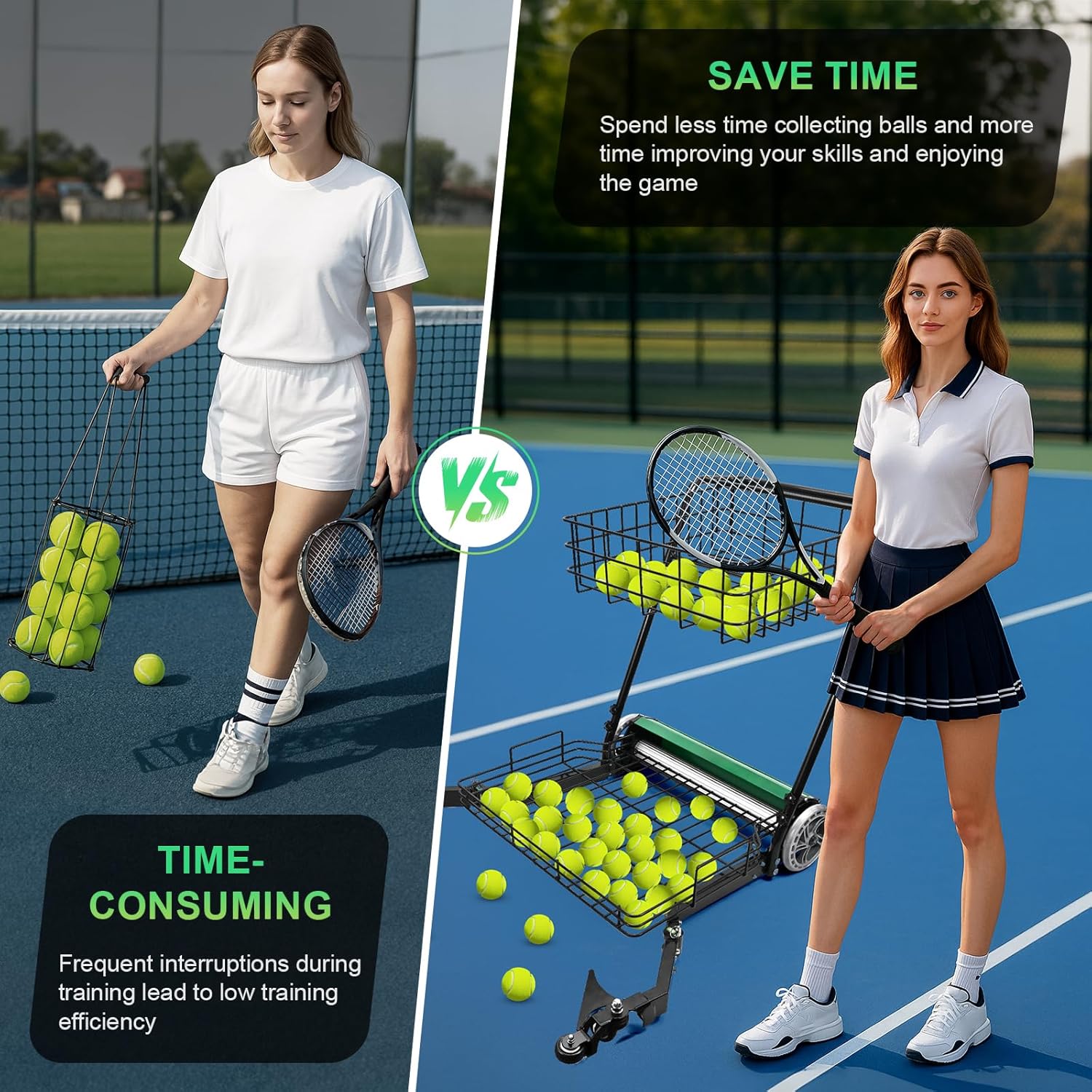 Automatic Tennis Ball Collector – Tennis Ball Picker Holds Up to 290 Tennis Balls, Tennis Ball Hopper for Efficient Court Maintenance