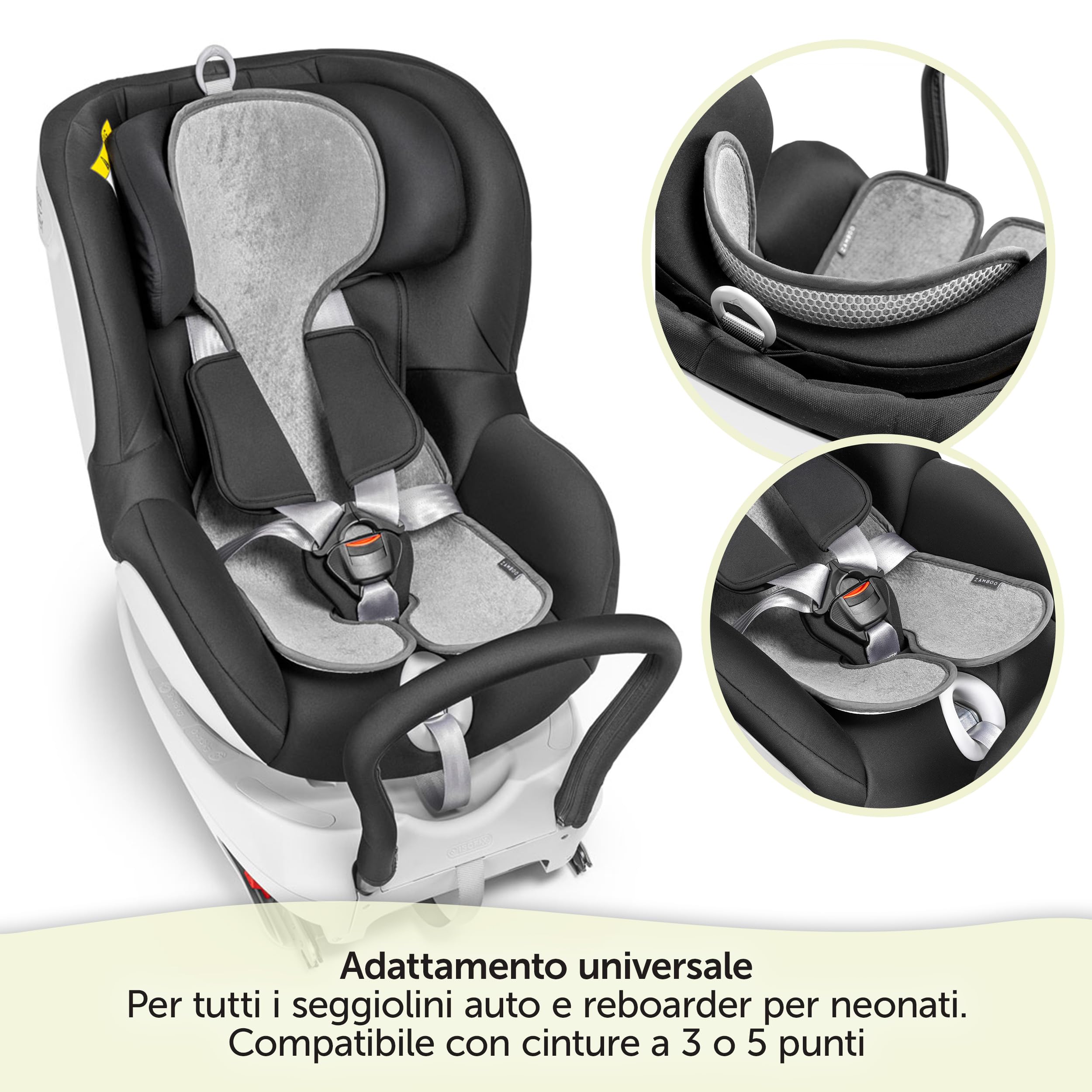 Zamboo Copriseggiolino Auto Bambini Universale per Ovetto Auto Gruppo 0+ - Protezione Seggiolino Auto Bambini Traspirante e Antisudore - Grigio