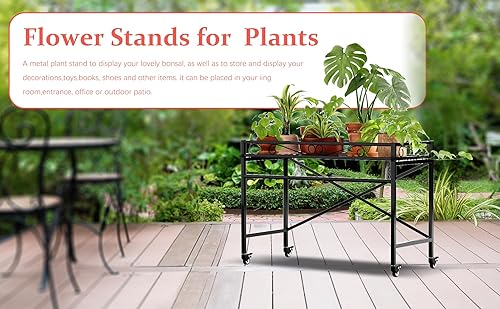 Miniatura 6 de Zhongma Soporte de metal resistente para plantas con ruedas, estante resistente para suculentas para el hogar en interiores y exteriores, capacidad