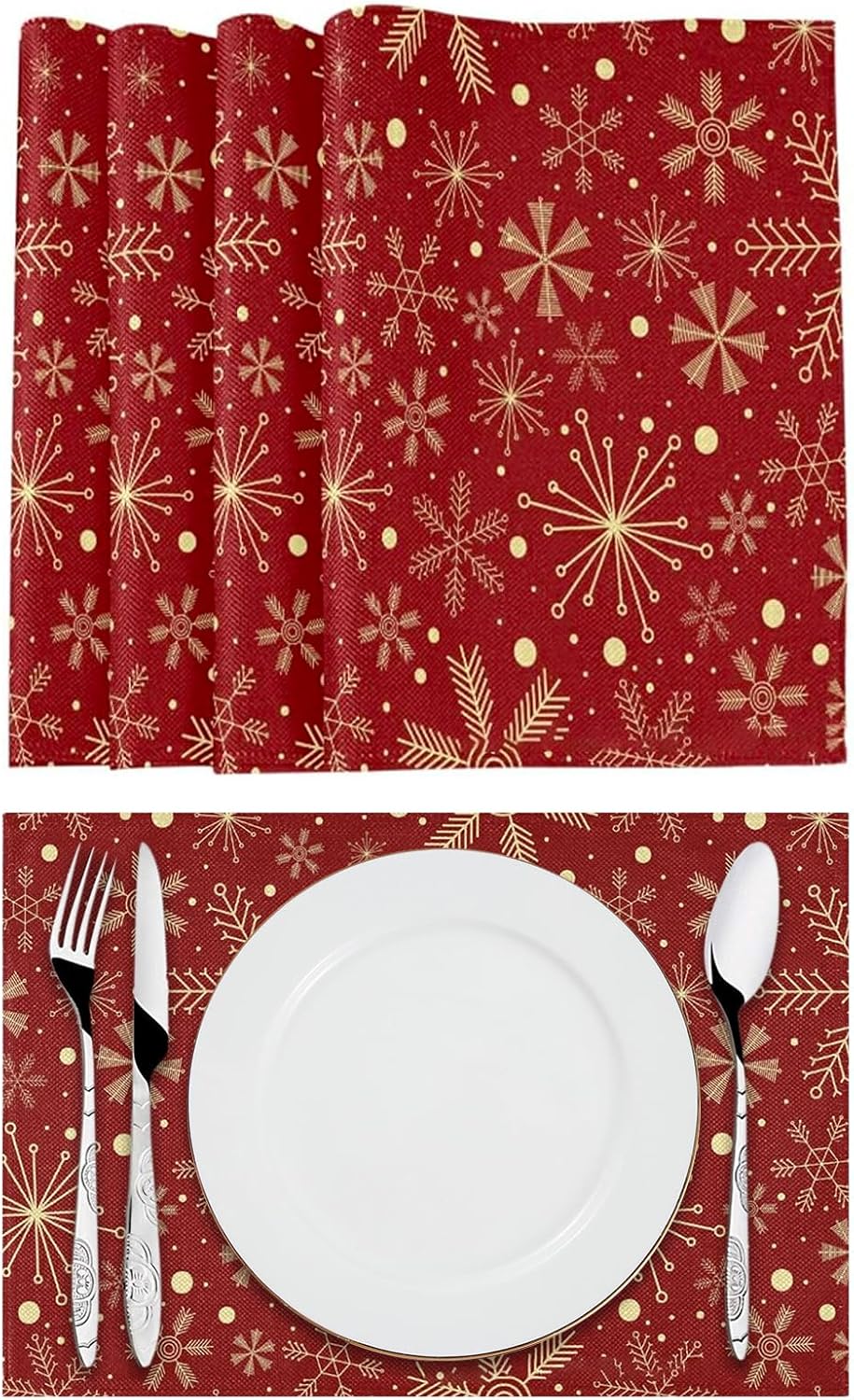 4PCS Christmas PVC Placemats Christmas Table Mats Snowflake Xmas Heat