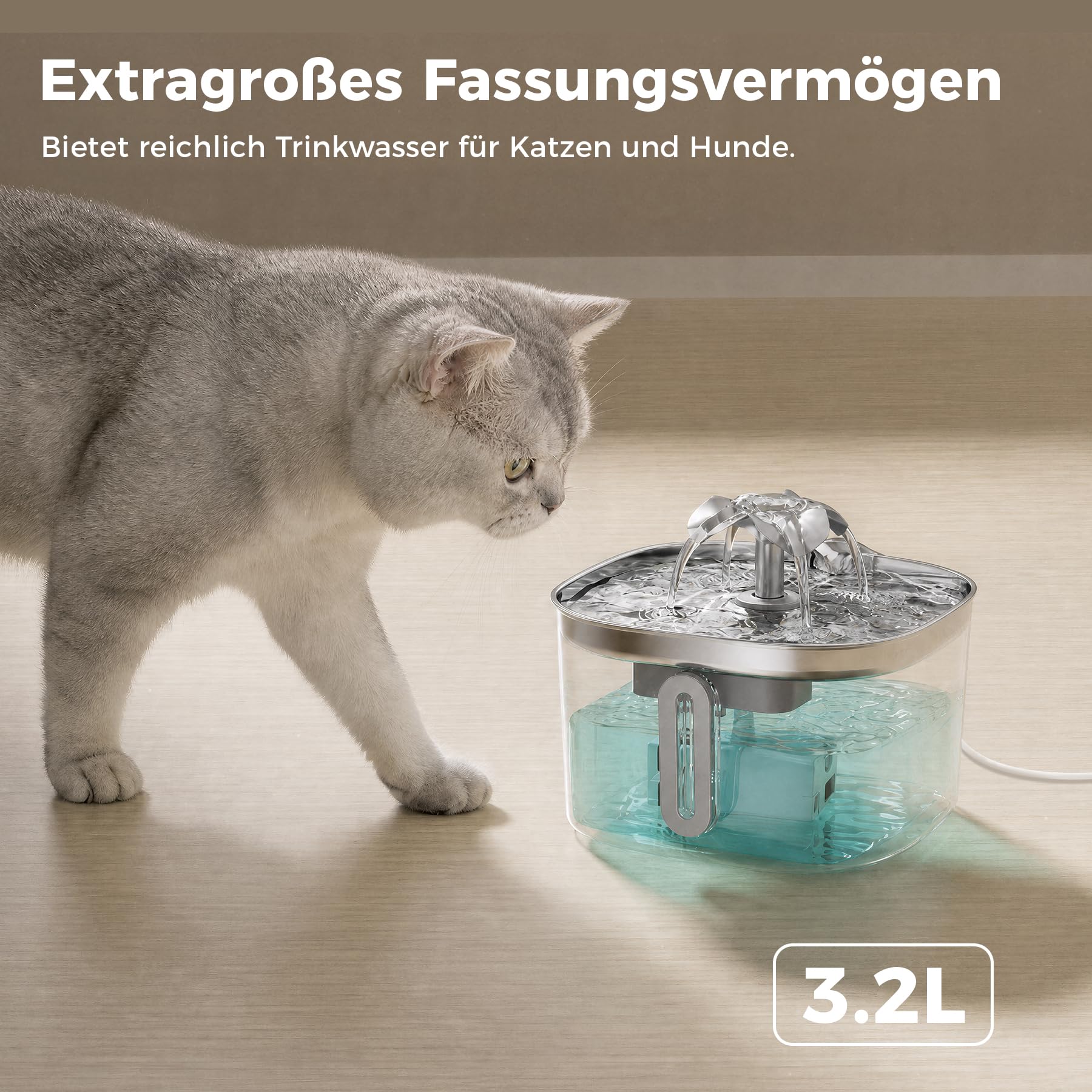 APAUK 3.2L Katzenbrunnen Edelstahl,Trinkbrunnen für Katze-Glücksklee Design