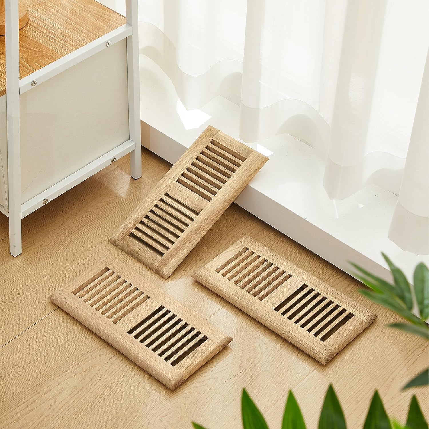Landical 4 Pcs Red Oak Wood Floor Register Vent 4 x 10 Inch Drop in Vent Cover Wood Floor Register Surface Mount Vent, No Damper, Unfinished