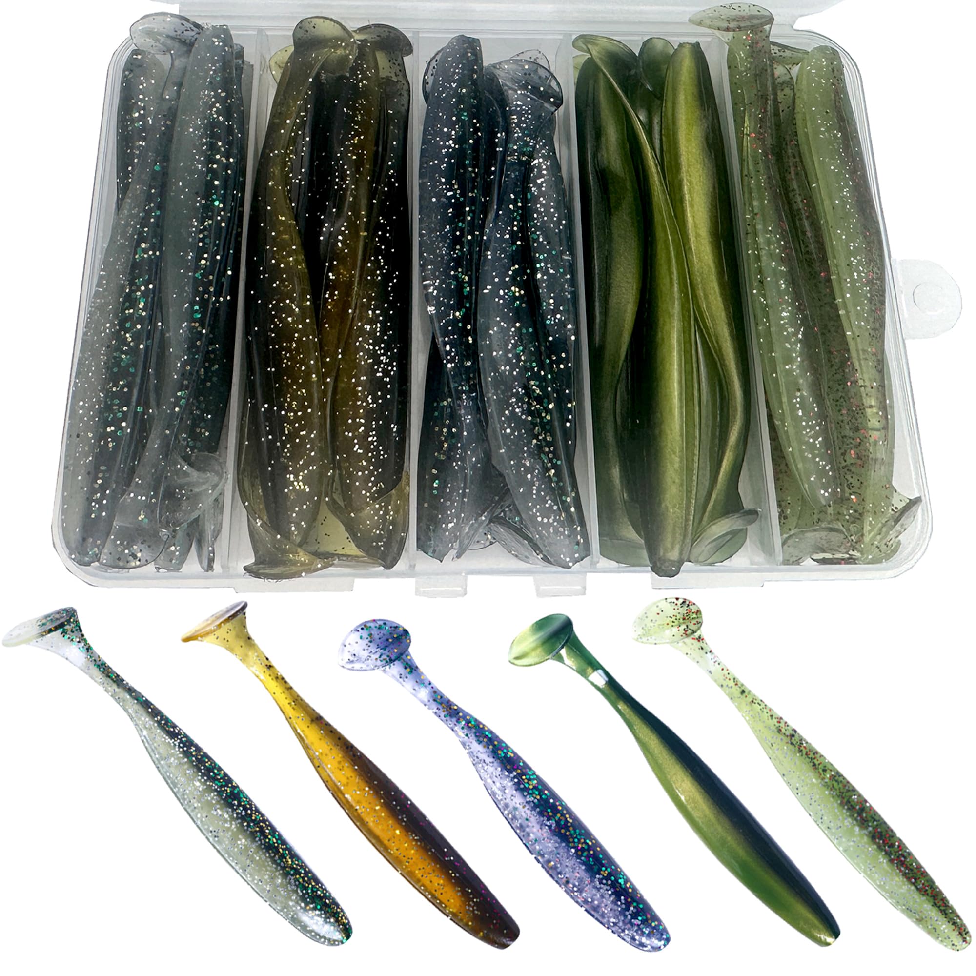 LURESMEOW Fishing Soft Plastic Lures, Paddle Tail Swim Baits for Bass Fishing,Paddle Tail Swimbaits for for Bass Trout Walleye Lures, 30/50pcs Soft