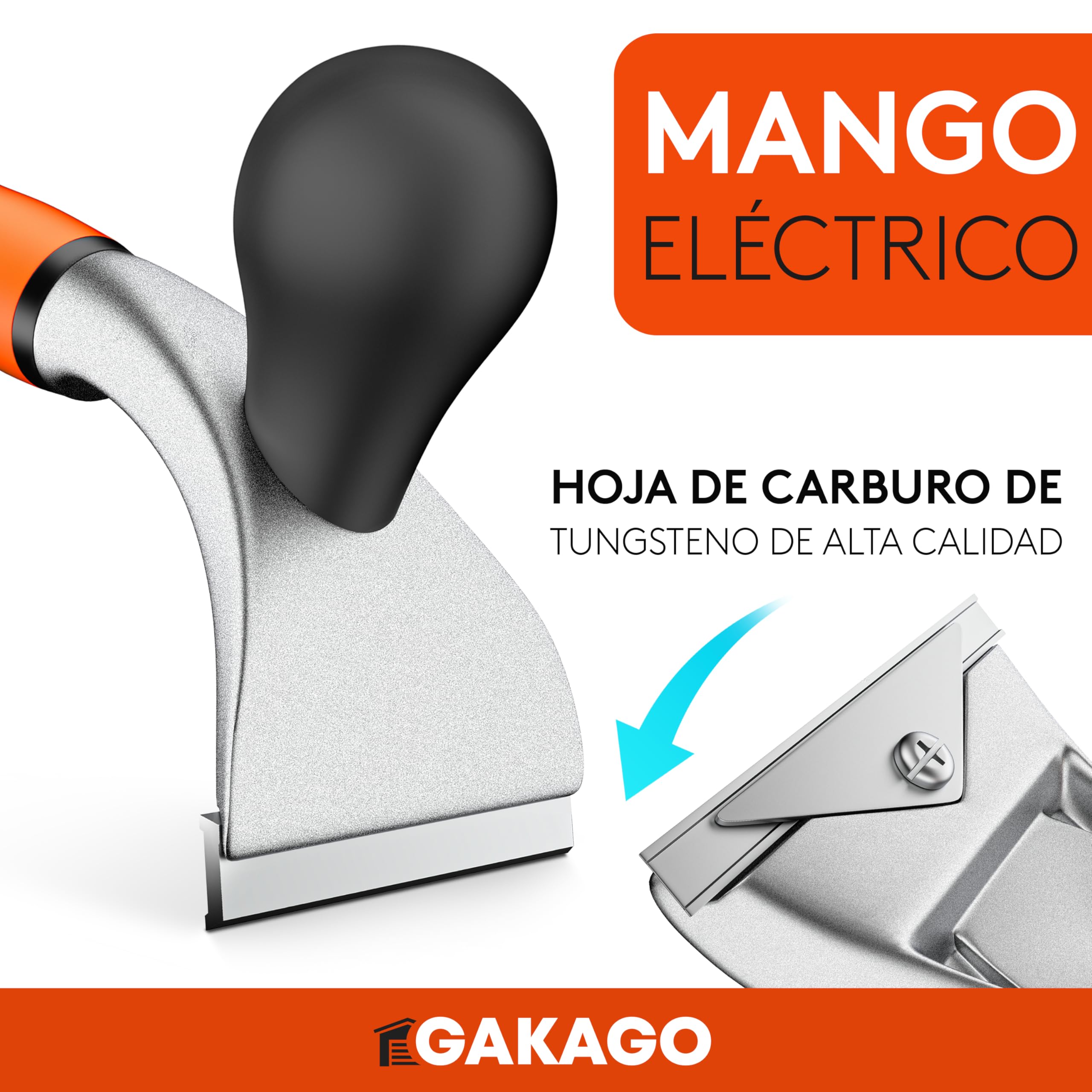 Gakago Rascador - Cuchilla raspadora de 65 mm de alta calidad fabricada con carburo de tungsteno duradero - Raspador universal ergonómico y antideslizante para madera, metal, hormigón o piedra