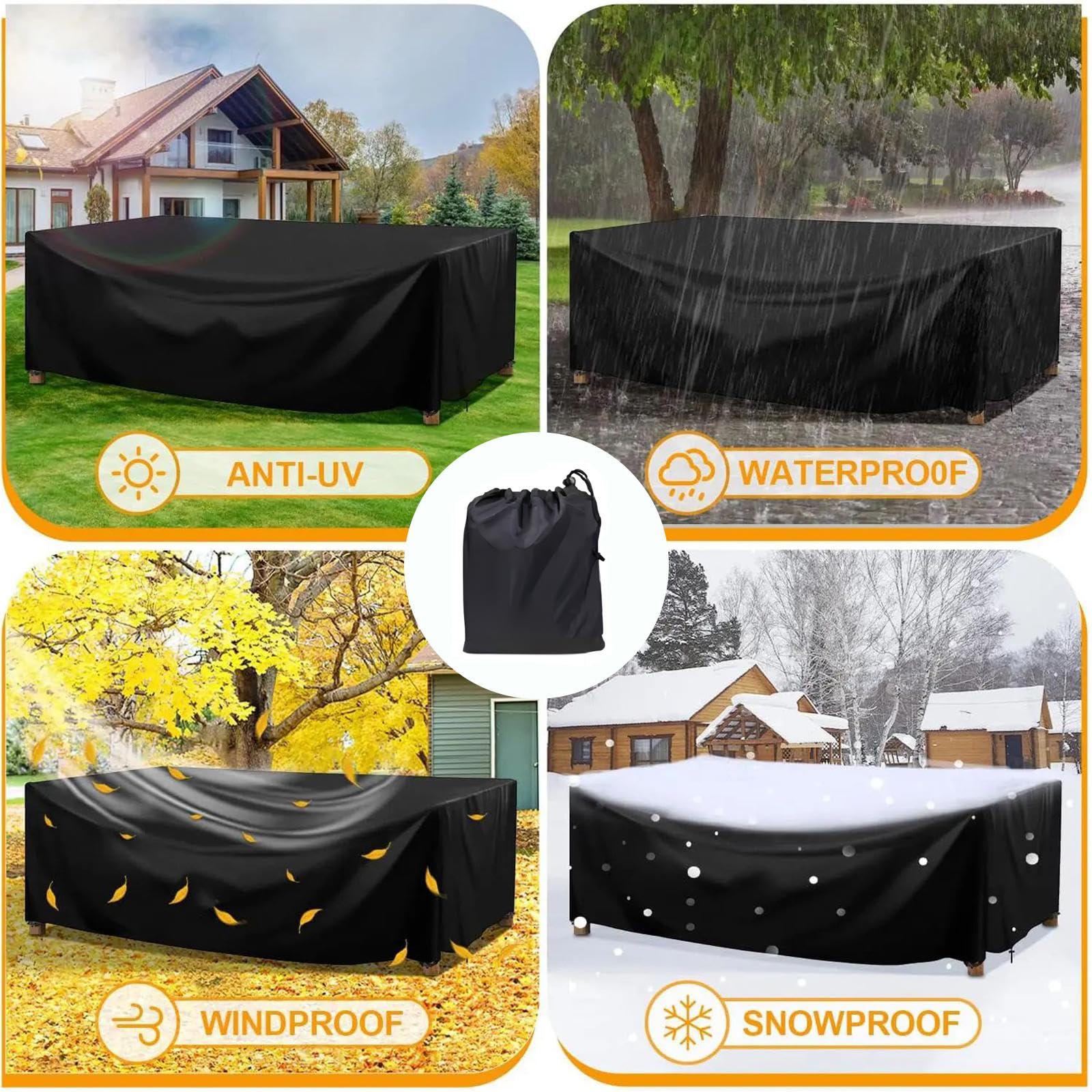 Pokrowce na meble ogrodowe, 600D Oxford Pokrowiec na salon ogrodowy Pokrowiec ochronny na stół zewnętrzny Wodoodporny Odporny na promieniowanie UV Wiatroodporny kwadratowy 353x73x80cm/szer. x
