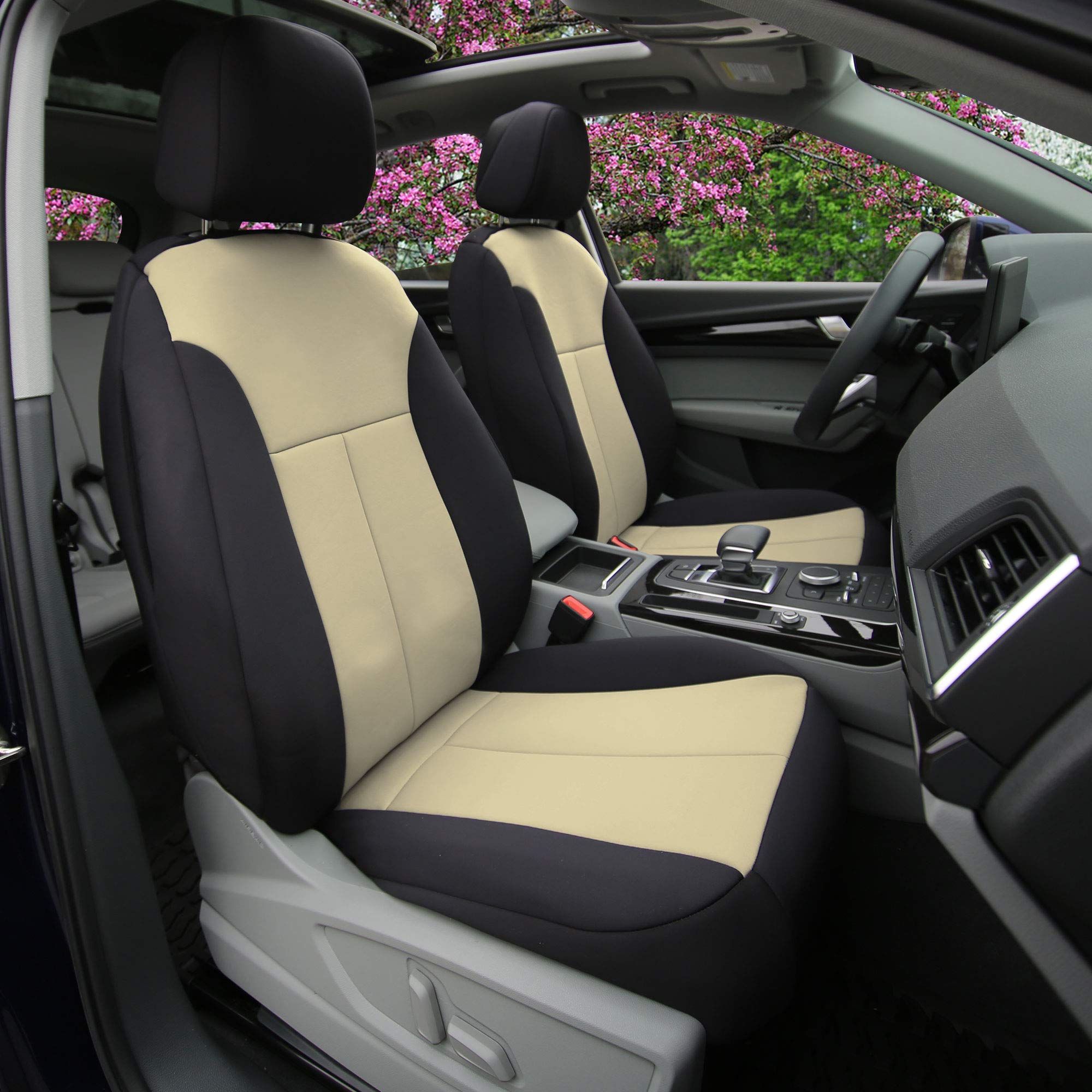 FH Group High Stretch Water Resistant Neoprene Ultra-Flex Diamond Patterned Front Seat Car Seat Covers, Airbag Compatible with Gift – Universal Fit for Cars Trucks & SUVs (Beige)