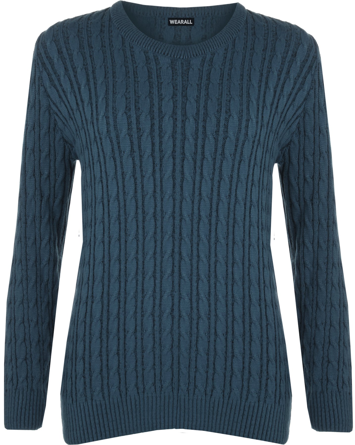WearAll Women's Cable Knit Long Sleeve Top Ladies Jumper Sweater - Navy Blue - 20-22