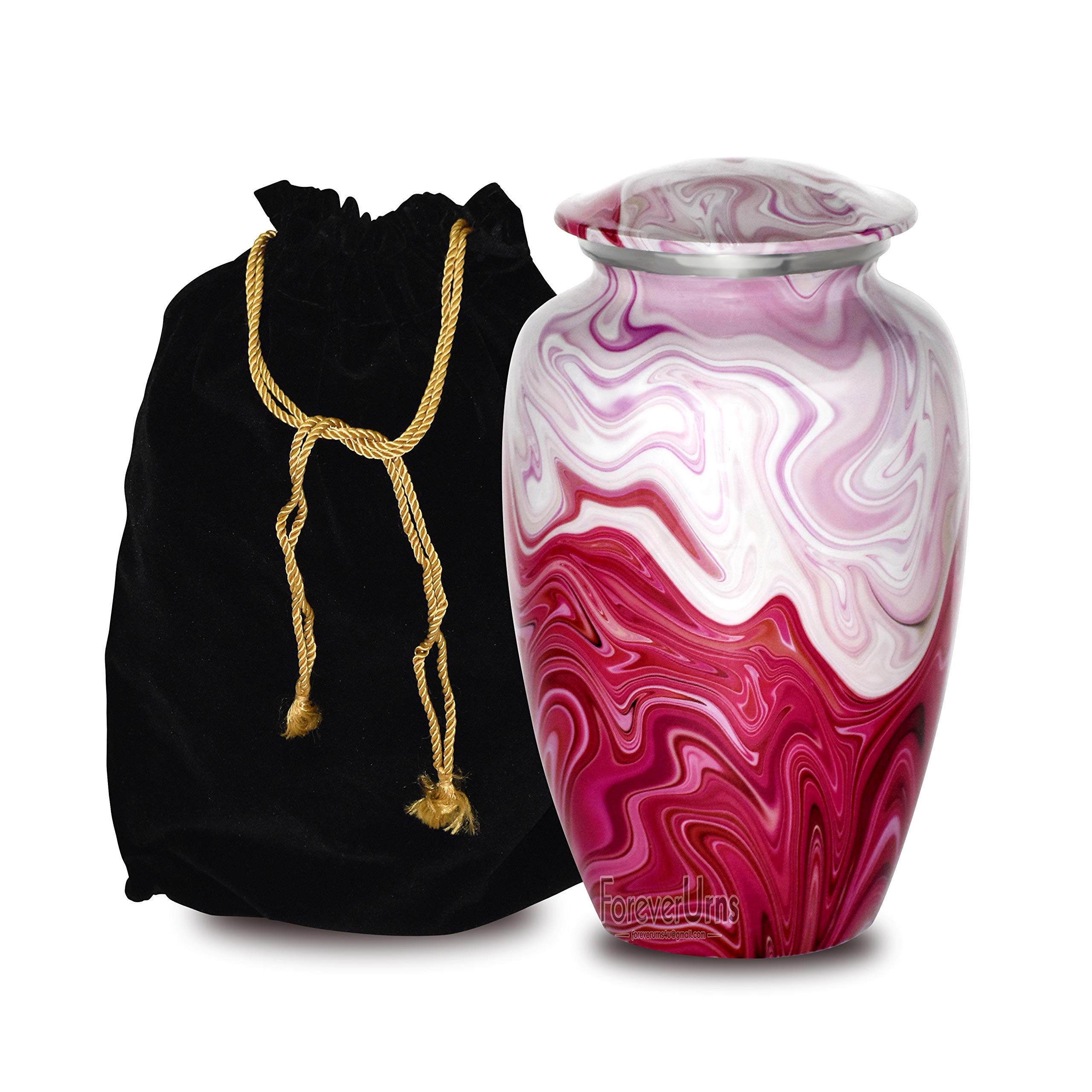 Forever URNS - Urna funeraria per cremazione per ceneri umane di donne e uomini, 200 cu, grande, completamente realizzata a mano, con sacchetto di protezione in velluto (argento grigiastro, grande