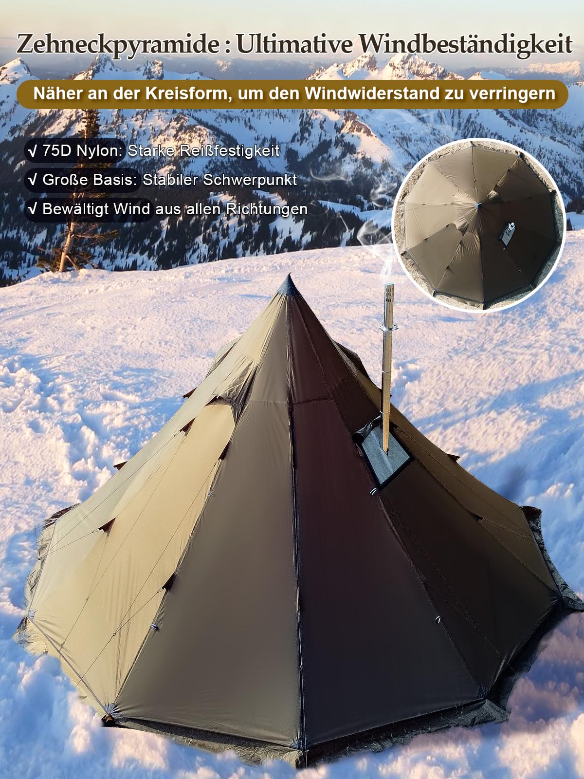 TOMOUNT Tipi - Tienda de campaña para 6 personas (nailon, con orificio para horno, 4 años, para exteriores, camping, senderismo, trekking)