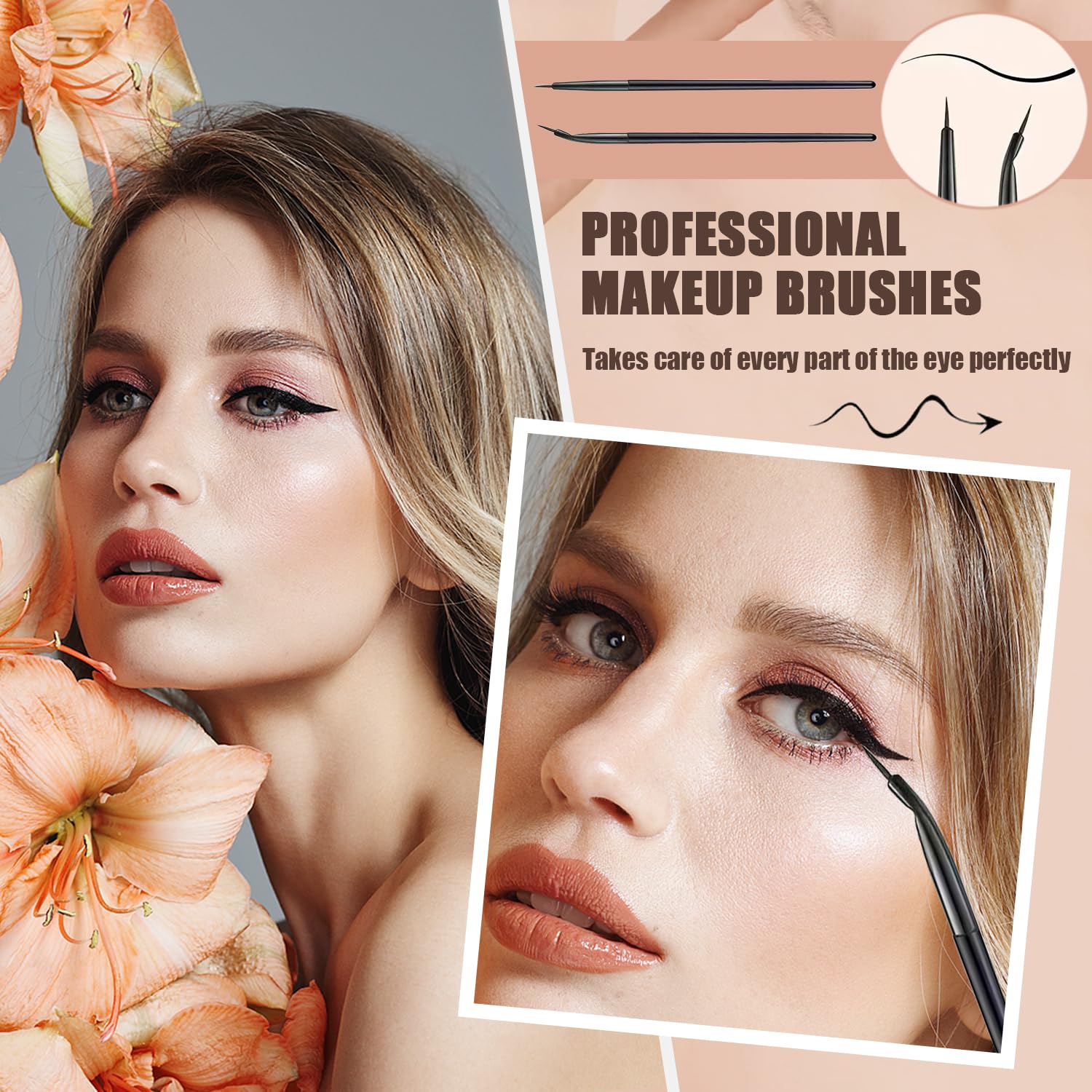 7 Piezas Pinceles de Maquillaje, Cepillo Delineador de Ojos de Ángulo Fino y Plano Maquillaje de Ojos Profesional Pinceles de Sombra de Ojos Pincel Delineador de Ojos en Ángulo Brochas de Cejas
