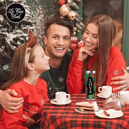 Miniatura 5 de Caja de regalo de té navideño Peace, Love and Joy  1 lata de té verde de menta, 1 lata de té chai descafeinado y 2 agitadores de miel  Bolsas de té