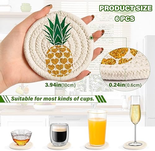 Vista 101 de Juego de 6 posavasos para bebidas con soporte, diseño retro de estrella de mar y estrella de mar, juego de 6 posavasos decorativos absorbentes