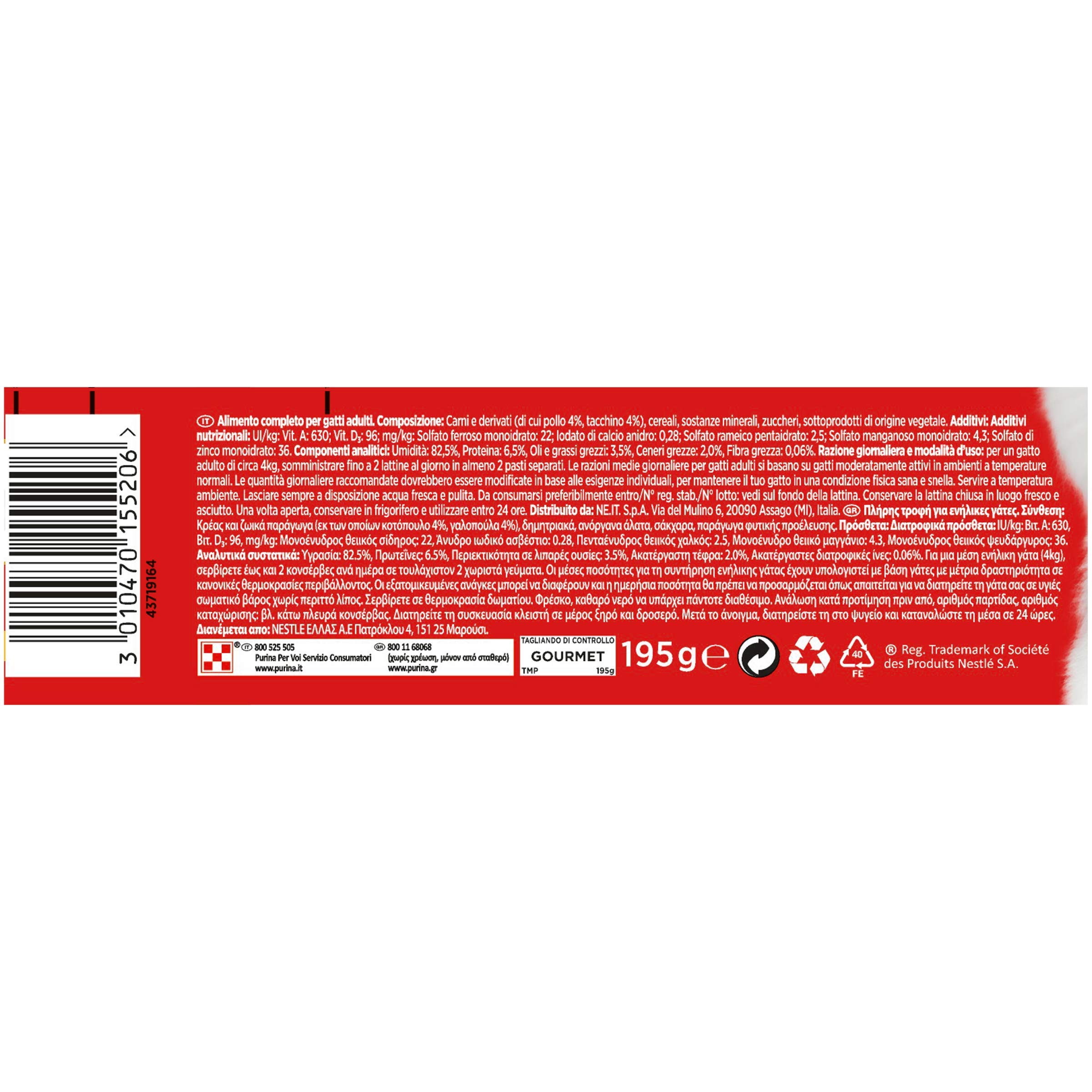 Purina Gourmet Rosso Umido Gatto Tocchetti Mignon Pollo e Tacchino 24 Lattine da 195g Ciascuna (Confezione da 2)