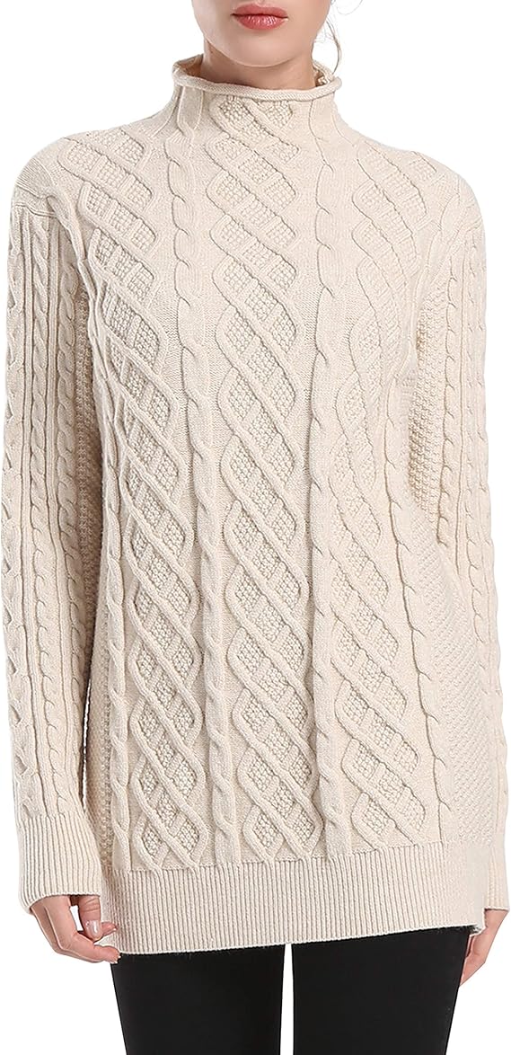 PrettyGuide Women's Tunic Sweater Cable Knit Mock Neck Pullover Long ...