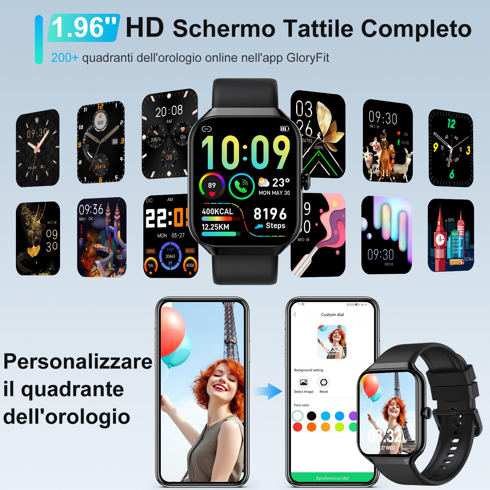 Togala Smartwatch con Effettua/Risposta Chiamate, Orologio Smartwatch Uomo Donna, 1.96'' Fitness Tracker con 113+Sportive/Sonno Cardiofrequenzimetro, Impermeabil IP68, Smart Watch per Android iOS