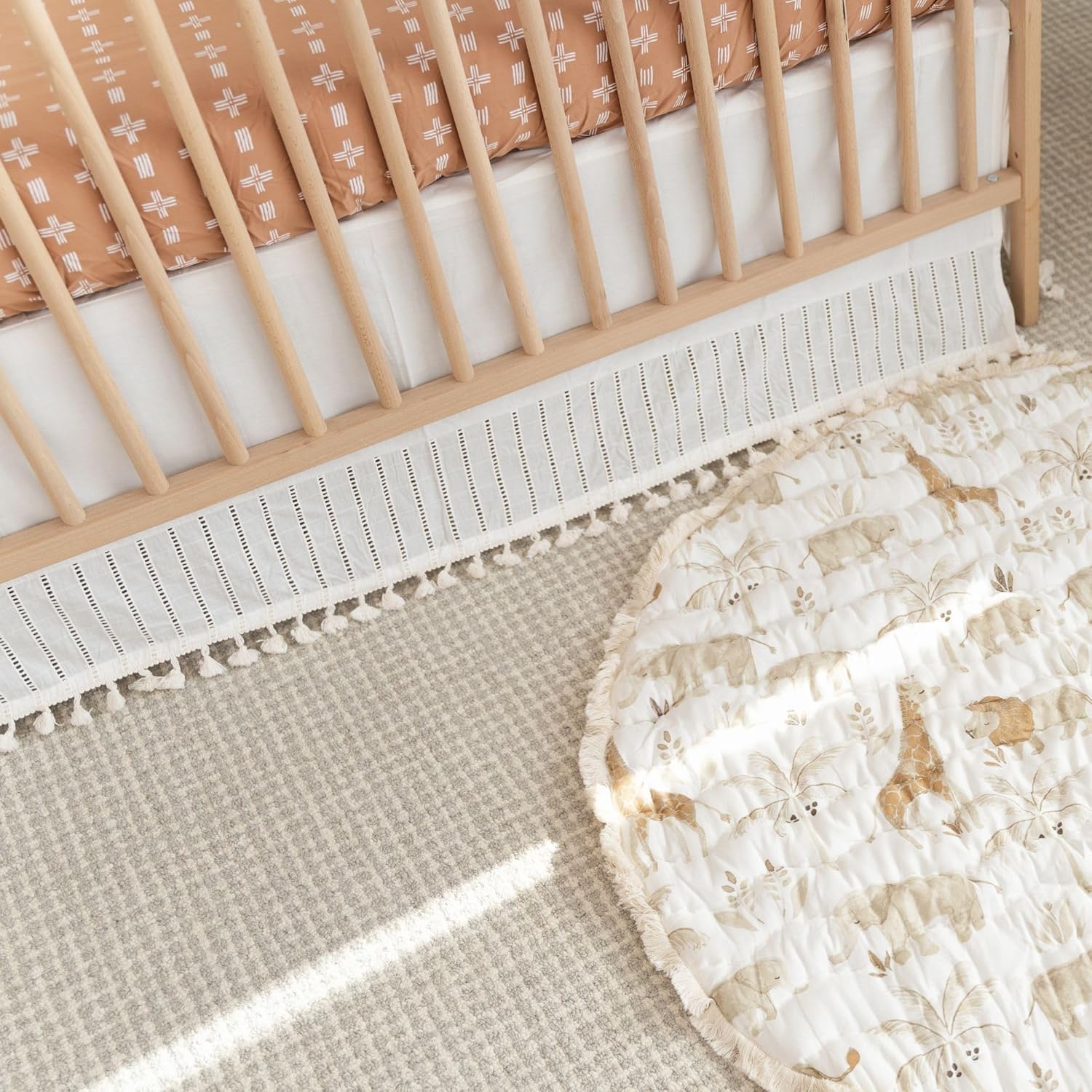 Crane Baby Wrap Around Bed Skirt for Crib, Cotton Crib Skirt for Boy's and Girl's Nursery, White, 28”w x 52”h x 16”d