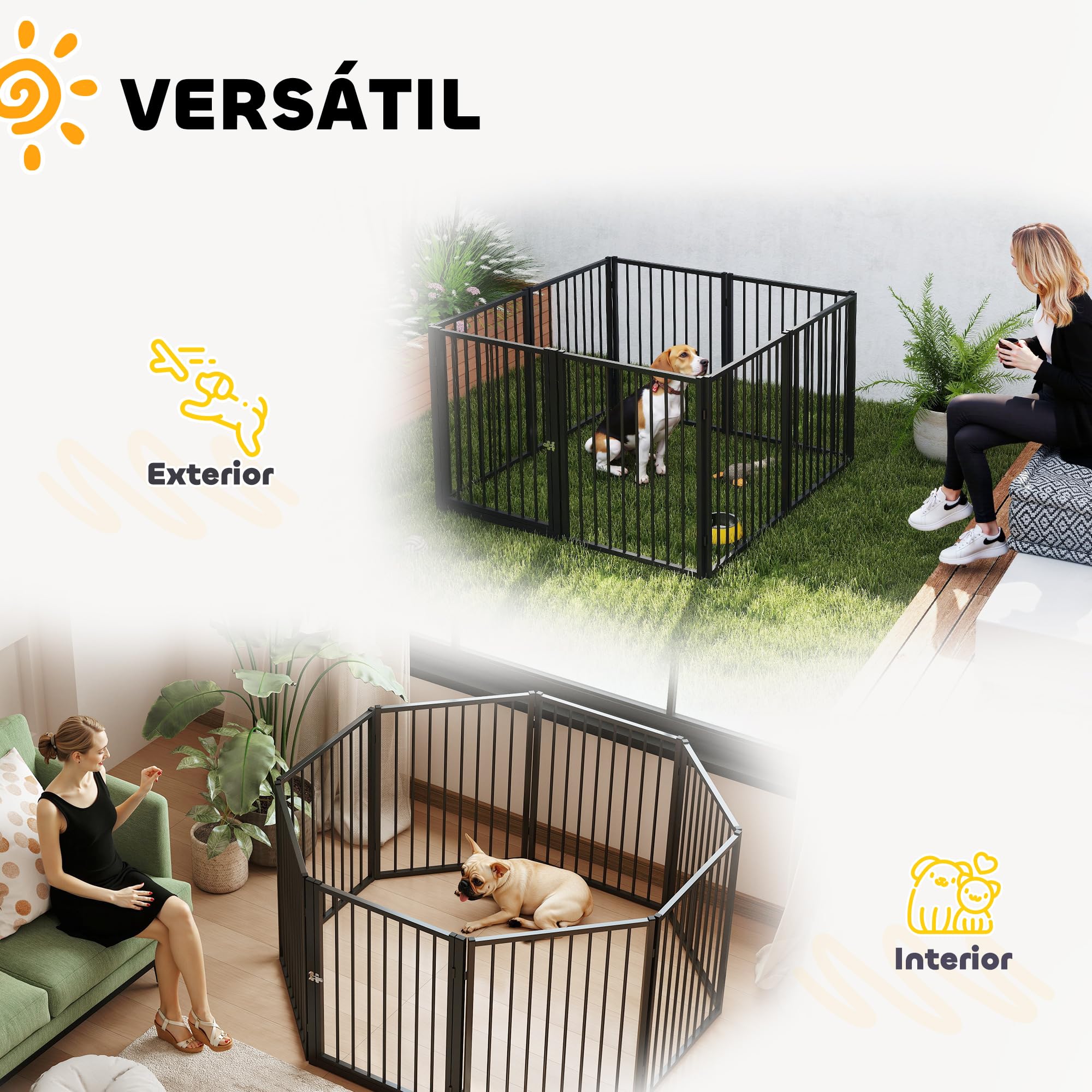 PawHut Parque para Perros de 8 Paneles Vallas para Perros Plegables de Acero 76 cm para Pequeños y Medianos para Interior Exterior Jardín Negro