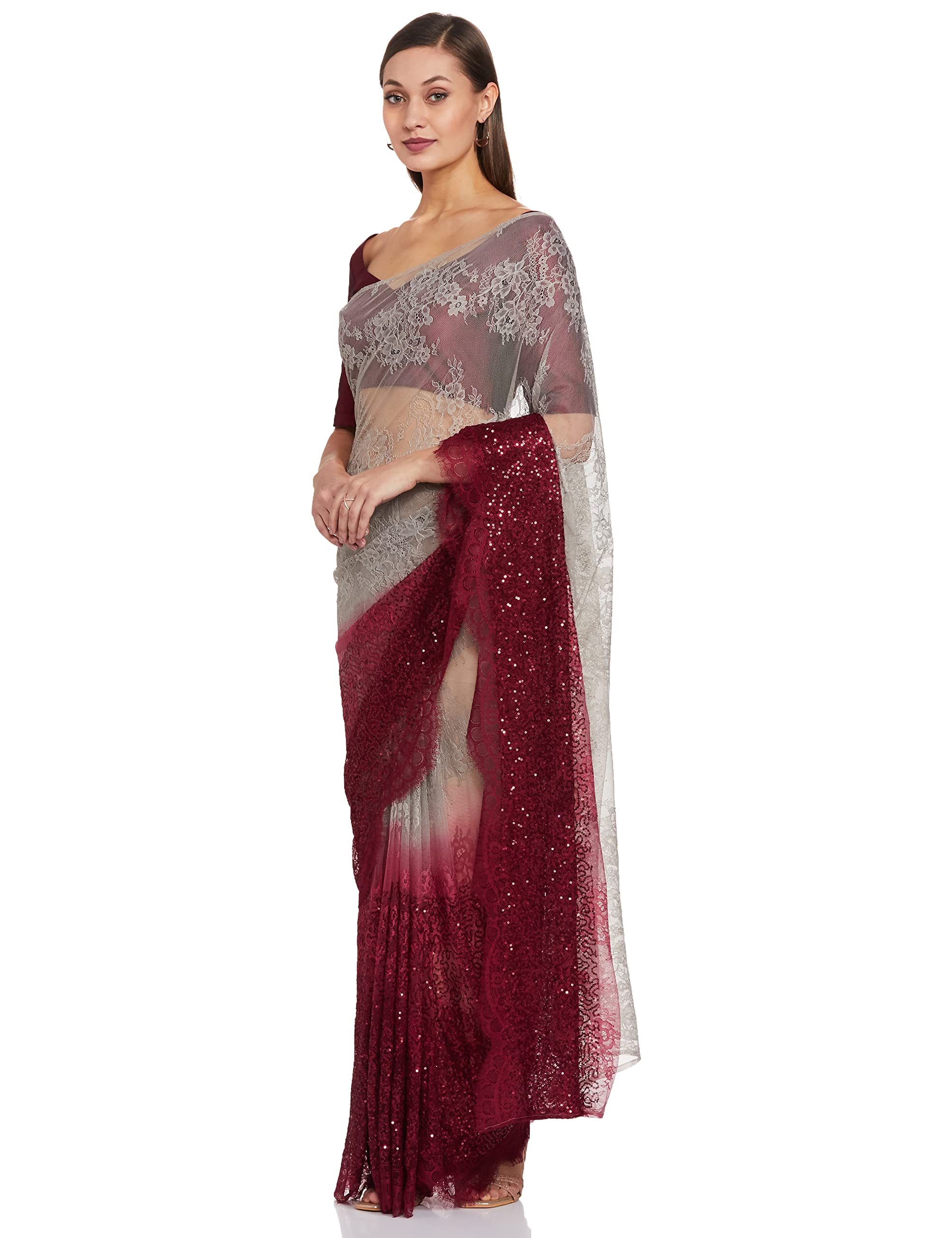 RIVER Women's Nylon Saree With Blouse (RS2SVSR238C_Red_One Size_Red)