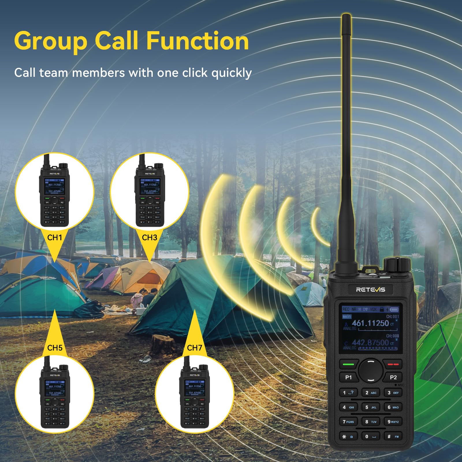 Retevis C62 Walkie Talkie de Mano, Ham Radio Recargable para Adultos, Radio Bidireccional de Alta Potencia y Largo Alcance, Linterna, 2000 mAh, para Senderismo, Caza y Acampada (Paquete de 2 en)