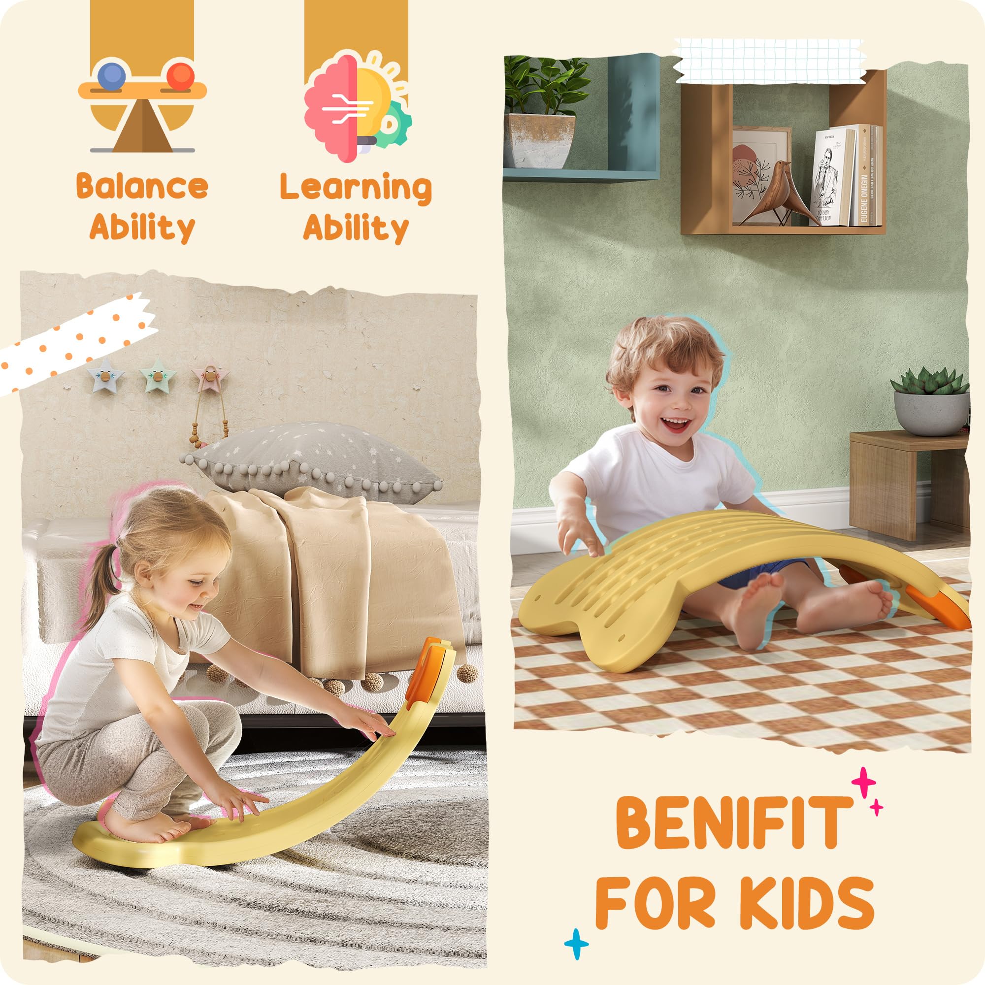 AIYAPLAY Tabla de equilibrio para niños, tabla oscilante para niños, tabla de equilibrio curvada para entrenamiento de equilibrio y juego sensorial