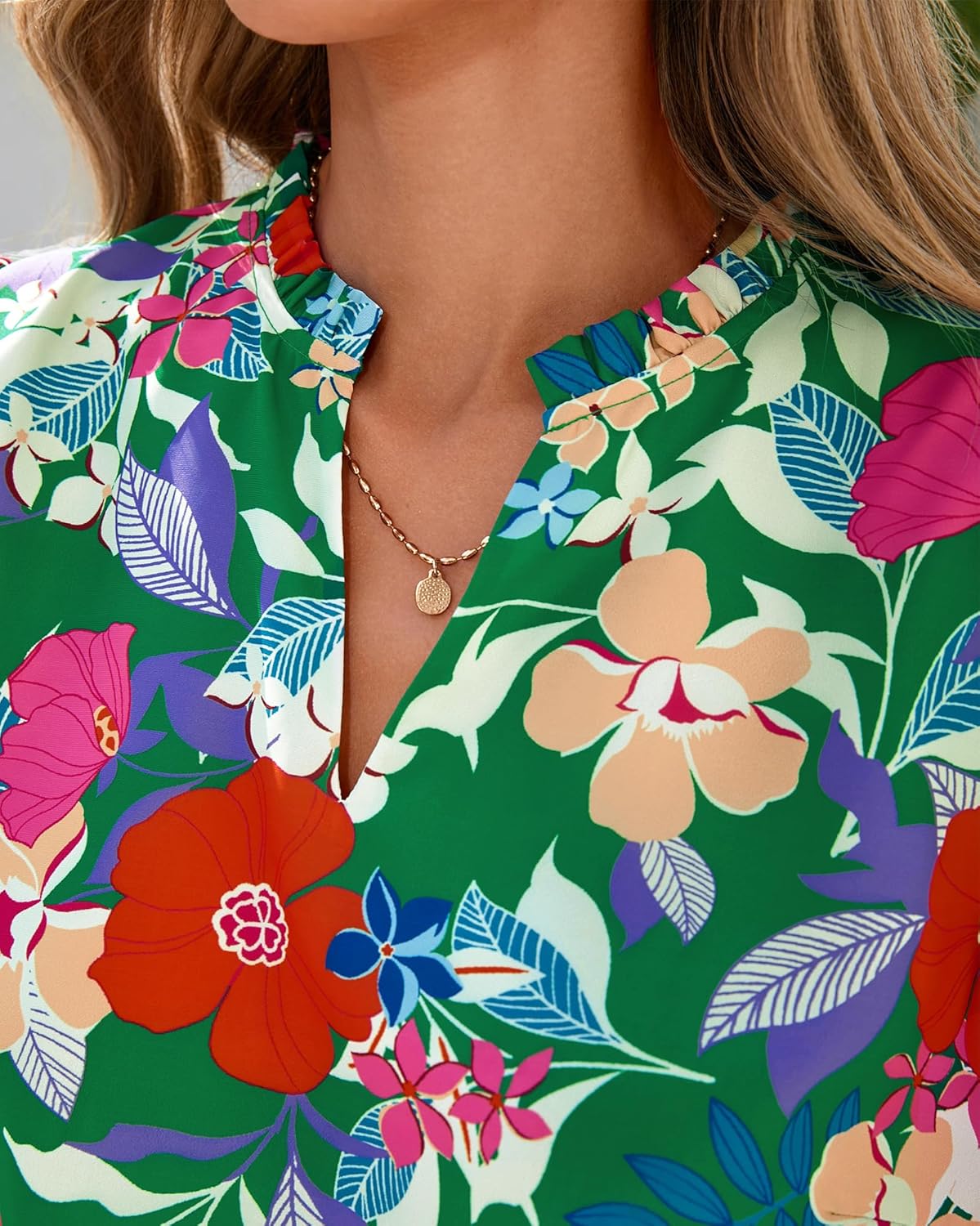 BTFBM Summer Blouses for Women Dressy Casual 2026 Fashion Spring Tops Floral Boho V Neck Puff Short Sleeve Top Shirts - Image 5