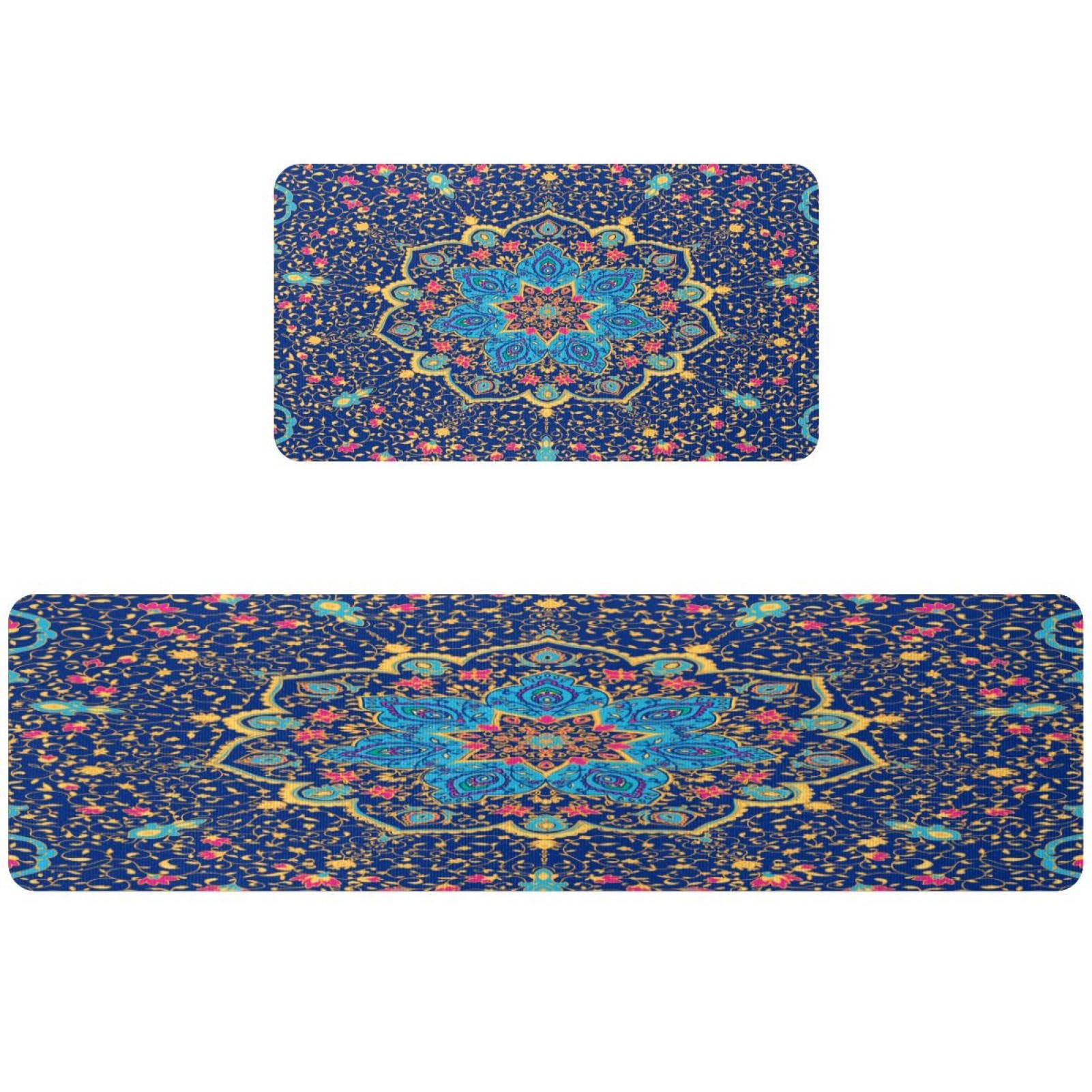 Alfombrillas de cocina antideslizantes para evitar manchas de agua mandala azul