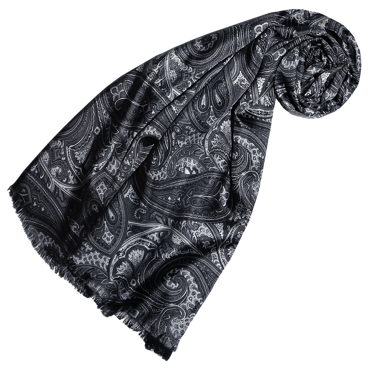 LORENZO CANA Foulard de 50% soie et 50% laine pour la femme – écharpe réversible avec les mesures de 30 x 160 cm - attrayant et noble pour le printemps et l´été en gris blanc noir
