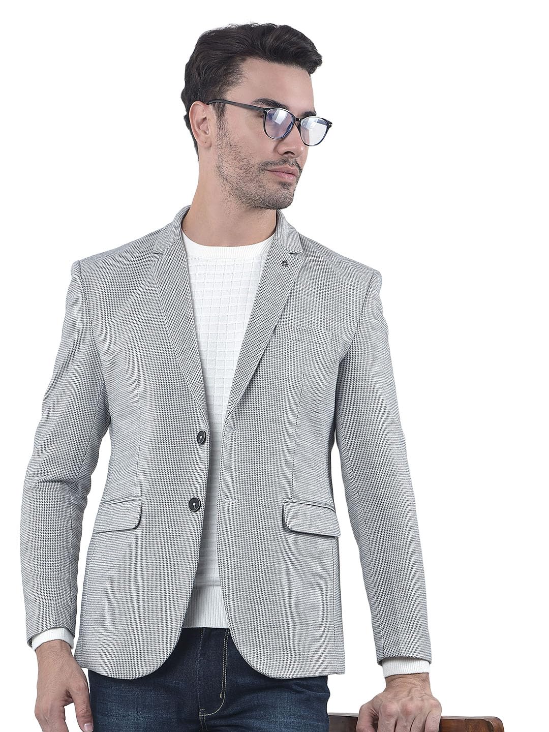 crimsoune club Men's Grey Notched Lapel Modal Single-Breasted Blazer-picture-22