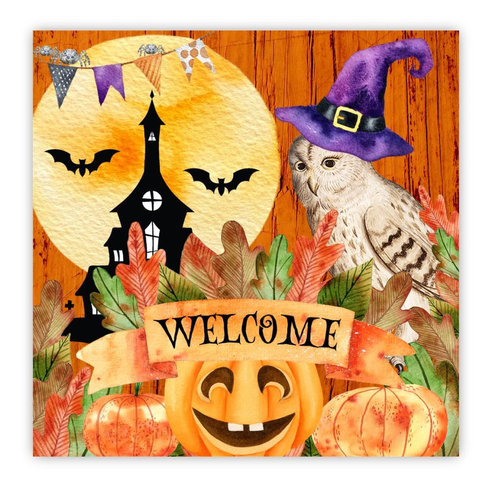 Château de chouette panneau bois citrouille Halloween idée cadeau déco murale maison