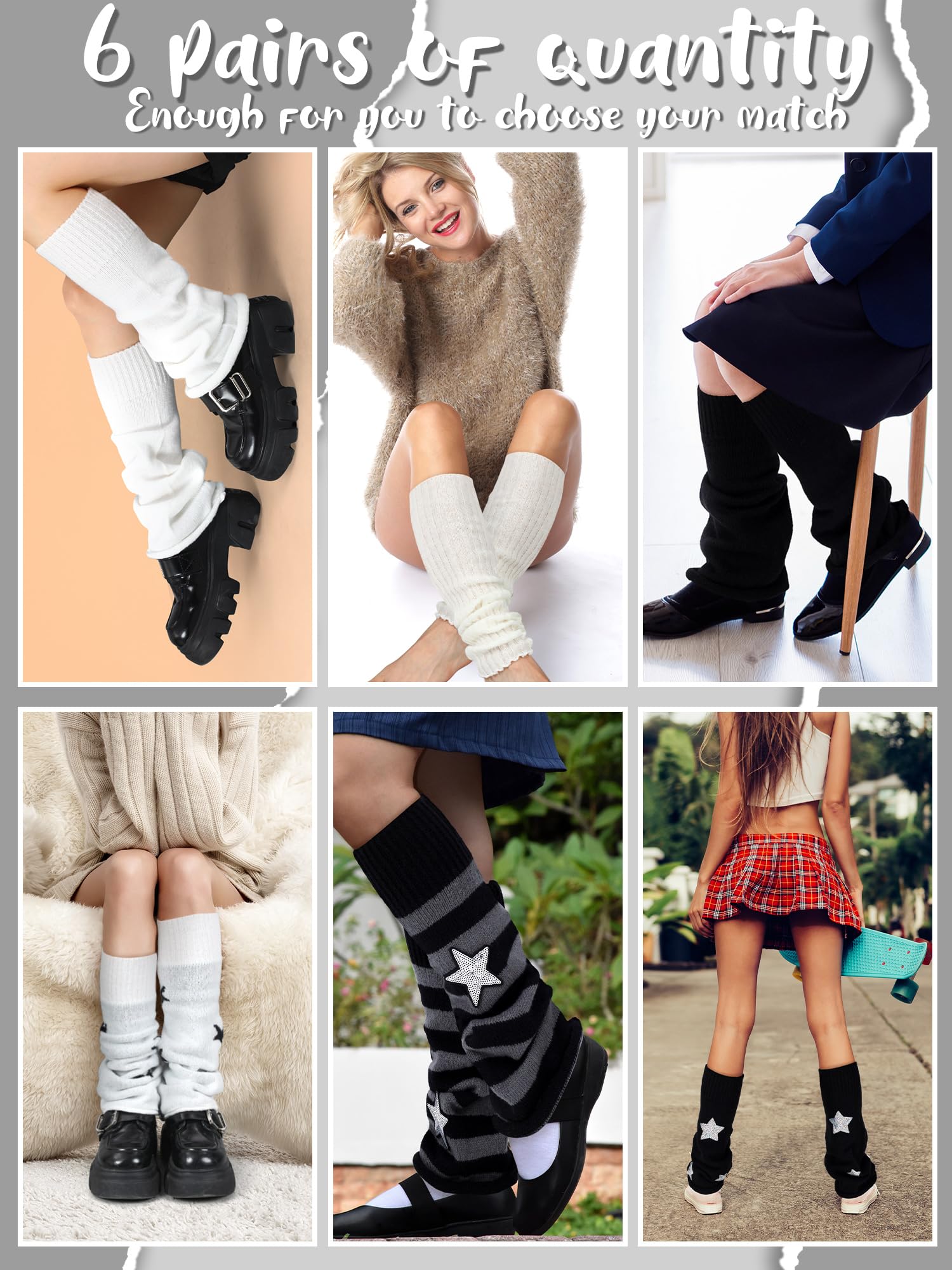 Geyoga 6 Pairs Y2k Accessories Harajuku Winter Leg Warmers Girls Gyaru Japan Kawaii Leg Warmers Goth Lolita Knit Boot Socks: Gyaru Style