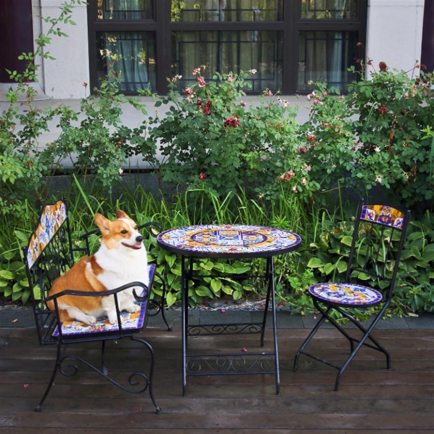 Outdoor Garden Bench Outdoor Bench, 41.3-inch Double Garden Leisure Bench, Metal Frame and Hand-Painted Ceramic Seats Park Bench