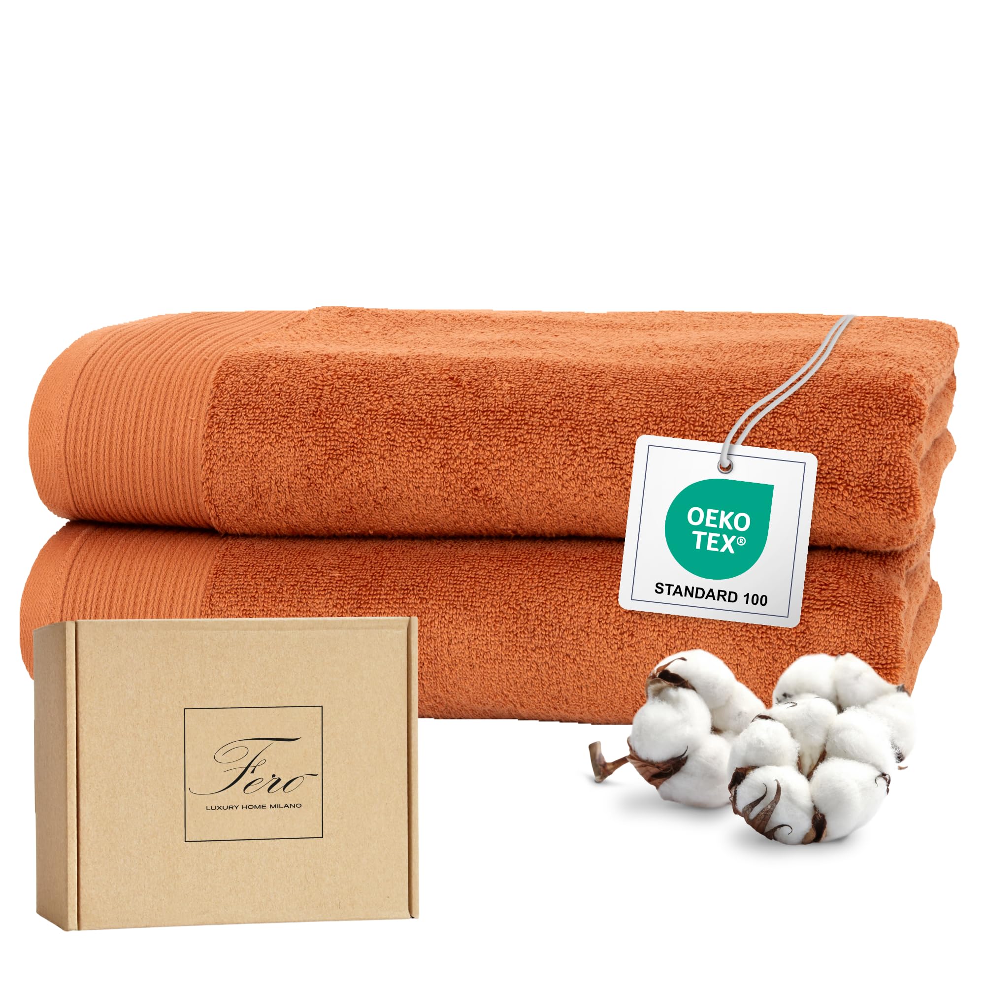 Juego de toallas de baño de 100% algodón Ferò, pack de 2 unidades de 550 g/m² Oeko-Tex