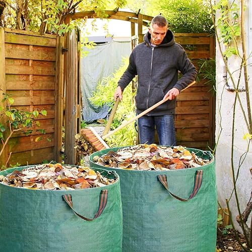 Miniatura 7 de Paquete de 2 bolsas de hojas de 32 galones, bolsas de basura reutilizables para patio, bolsas de césped verticales resistentes con 4 asas para hojas