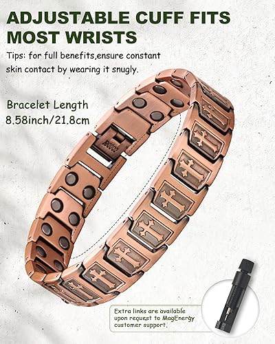Miniatura 37 de MagEnergy Pulsera de cruz de cobre para hombre, pulsera magnética de cobre ultra fuerte para hombre, pulsera de cobre ajustable con caja de joyería