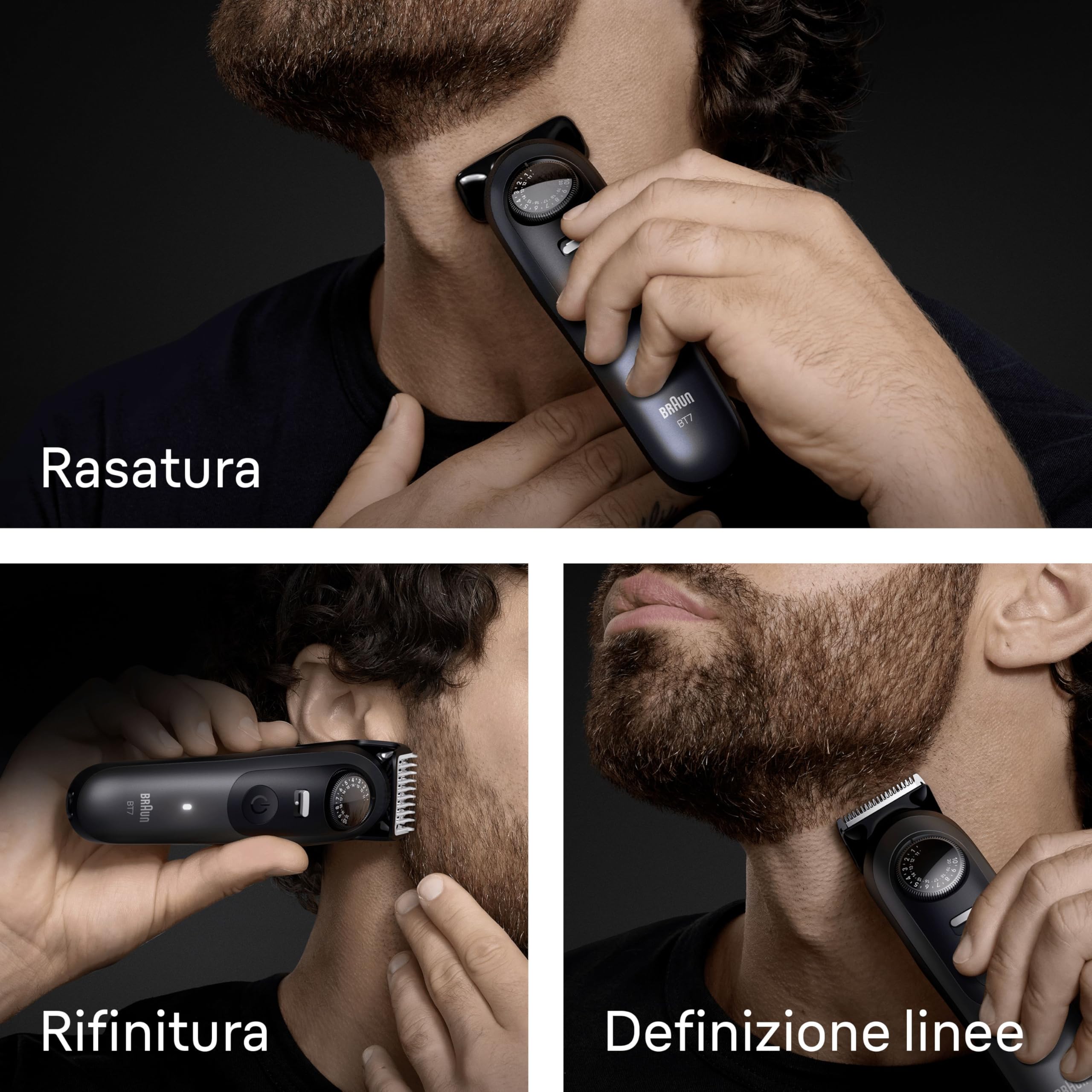 Braun Regolabarba Uomo Series 7, +7 Strumenti da Barbiere, Lama Problade Affilata a Vita, Fino a 120 Minuti di Autonomia, Impermeabile, Selettore di Precisione con 40 Lughezze e Blocco, Bt7525, Grigio