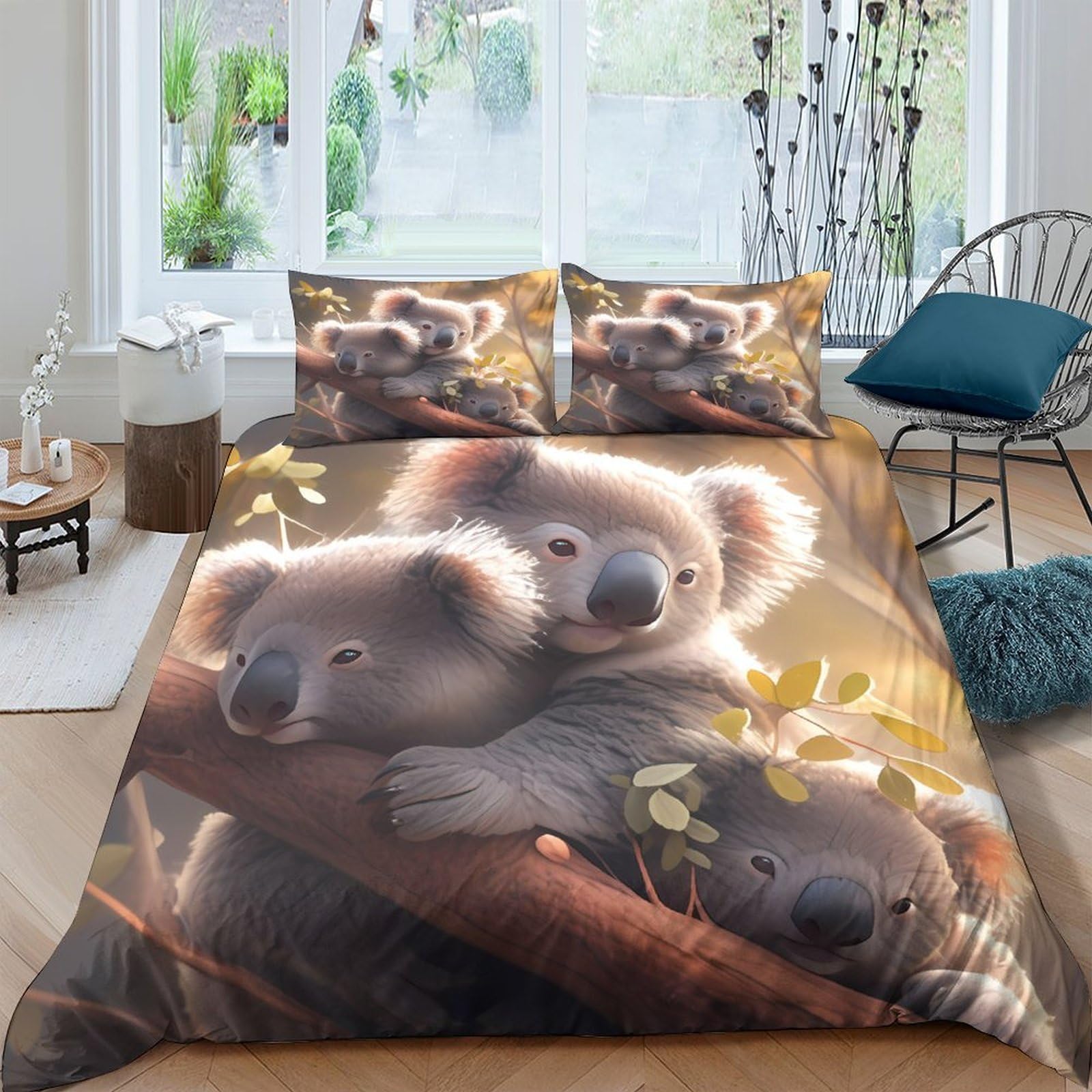 Ctjqhvkz Style-1 3D Printed Cute Koala Tree Fitted Sheet Microfiber Soft Animal Forest Mattress Cover For Bedroom Dorm Decor Single（135X200cm）